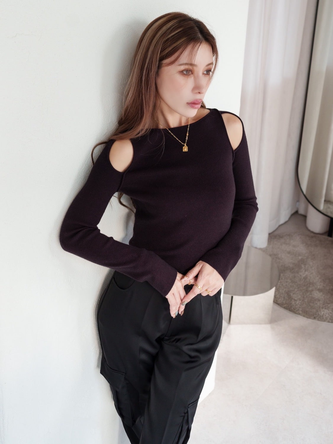 Open-shoulder ニット トップス