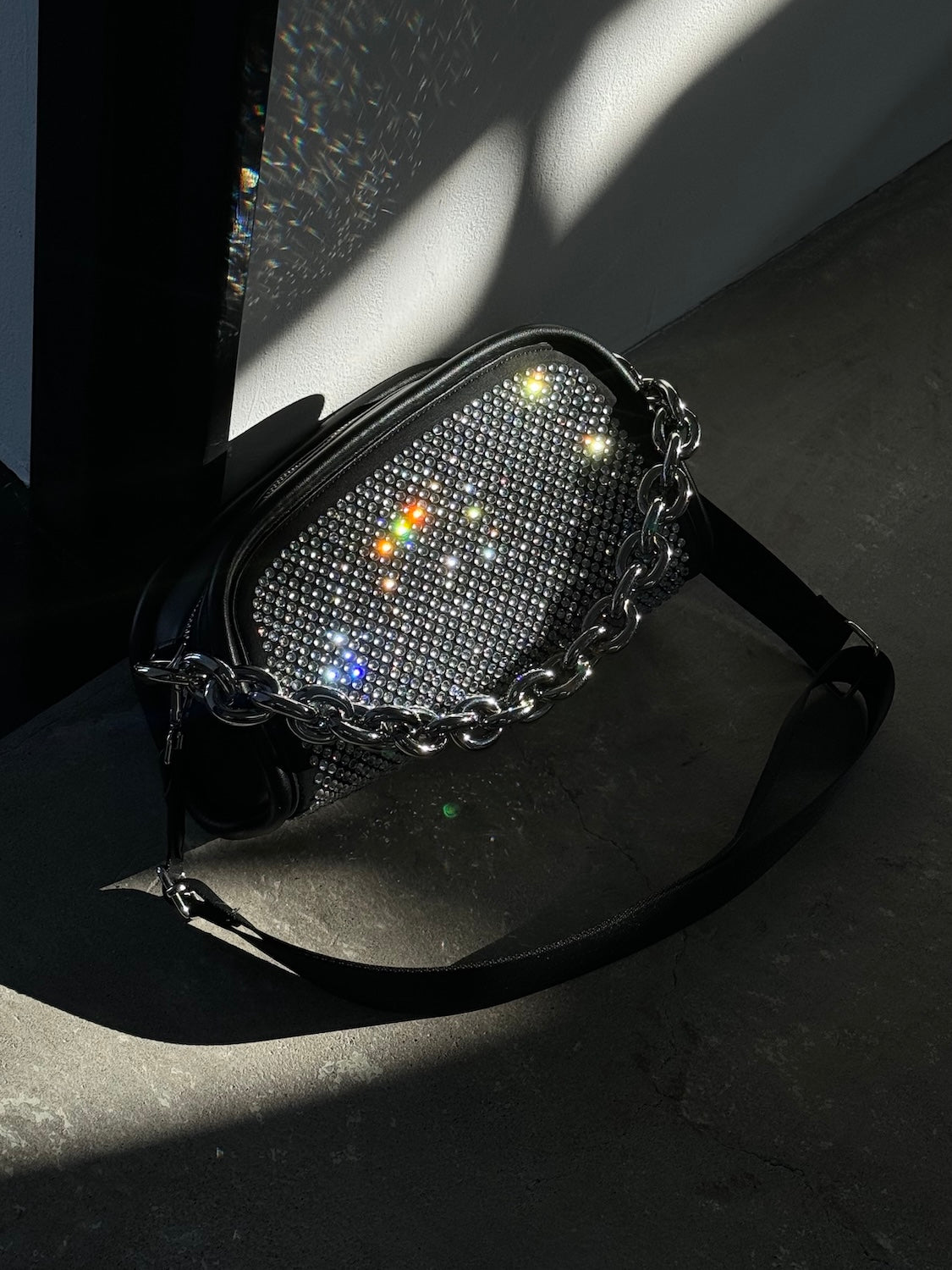 Stone Chain Asymmetric Bag