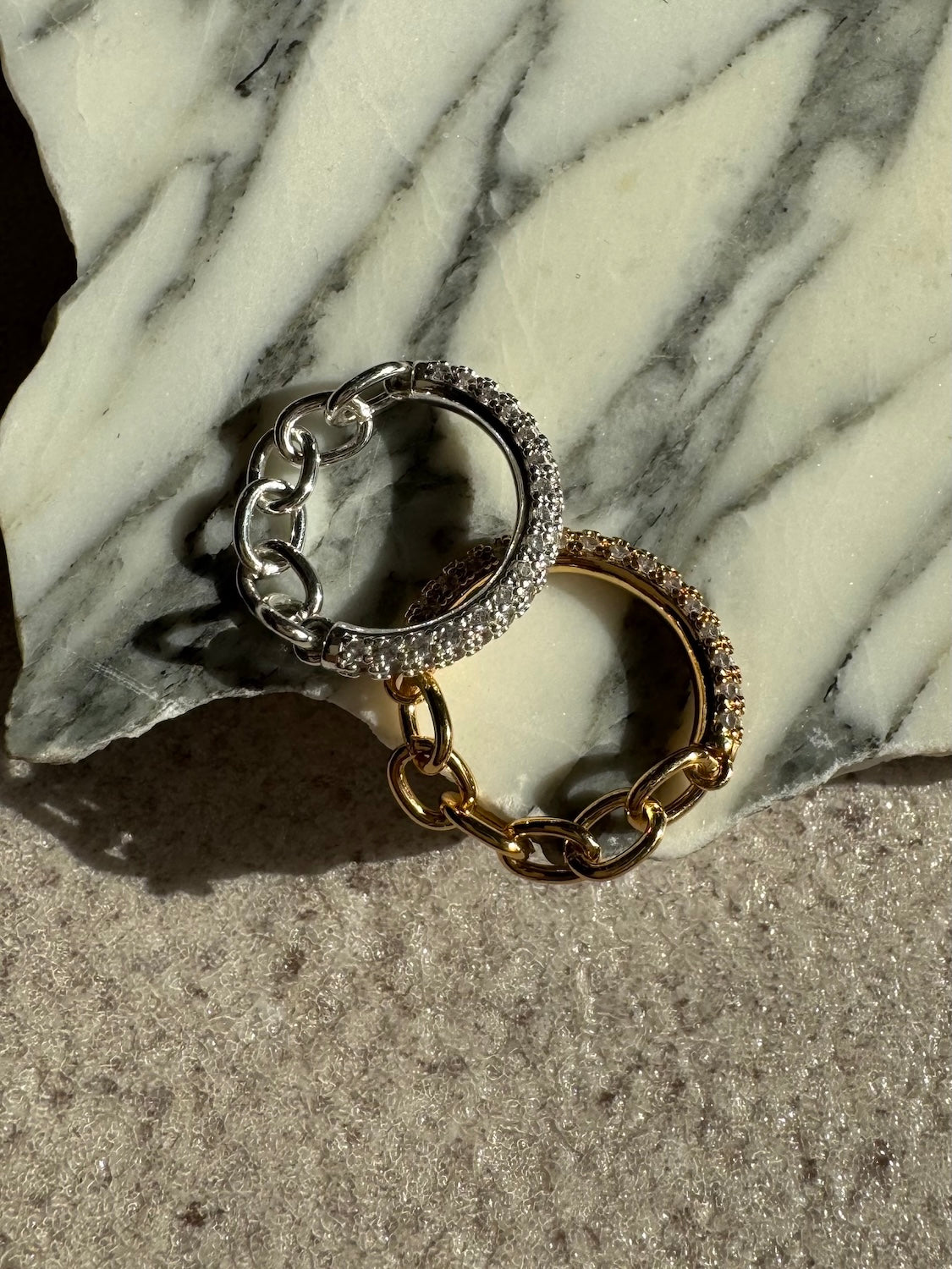 Half Chain Pave Stone Ring