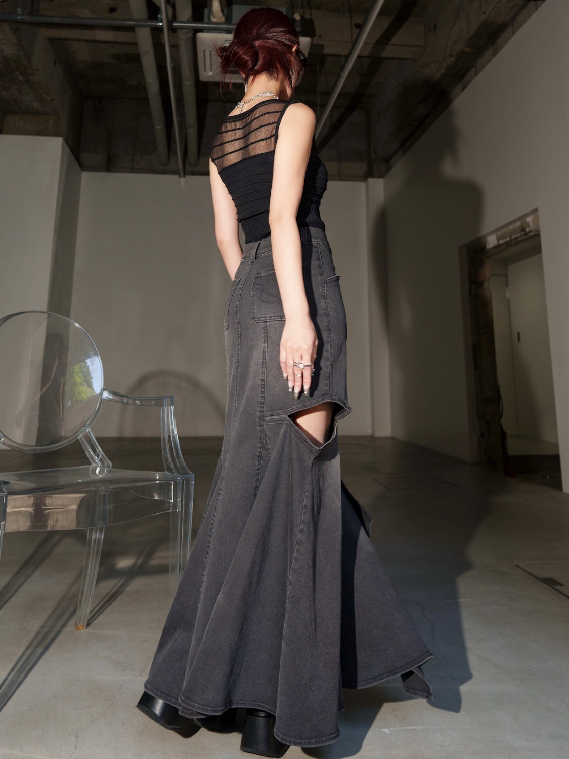ノースリーブ Rib シアー KNIT トップス