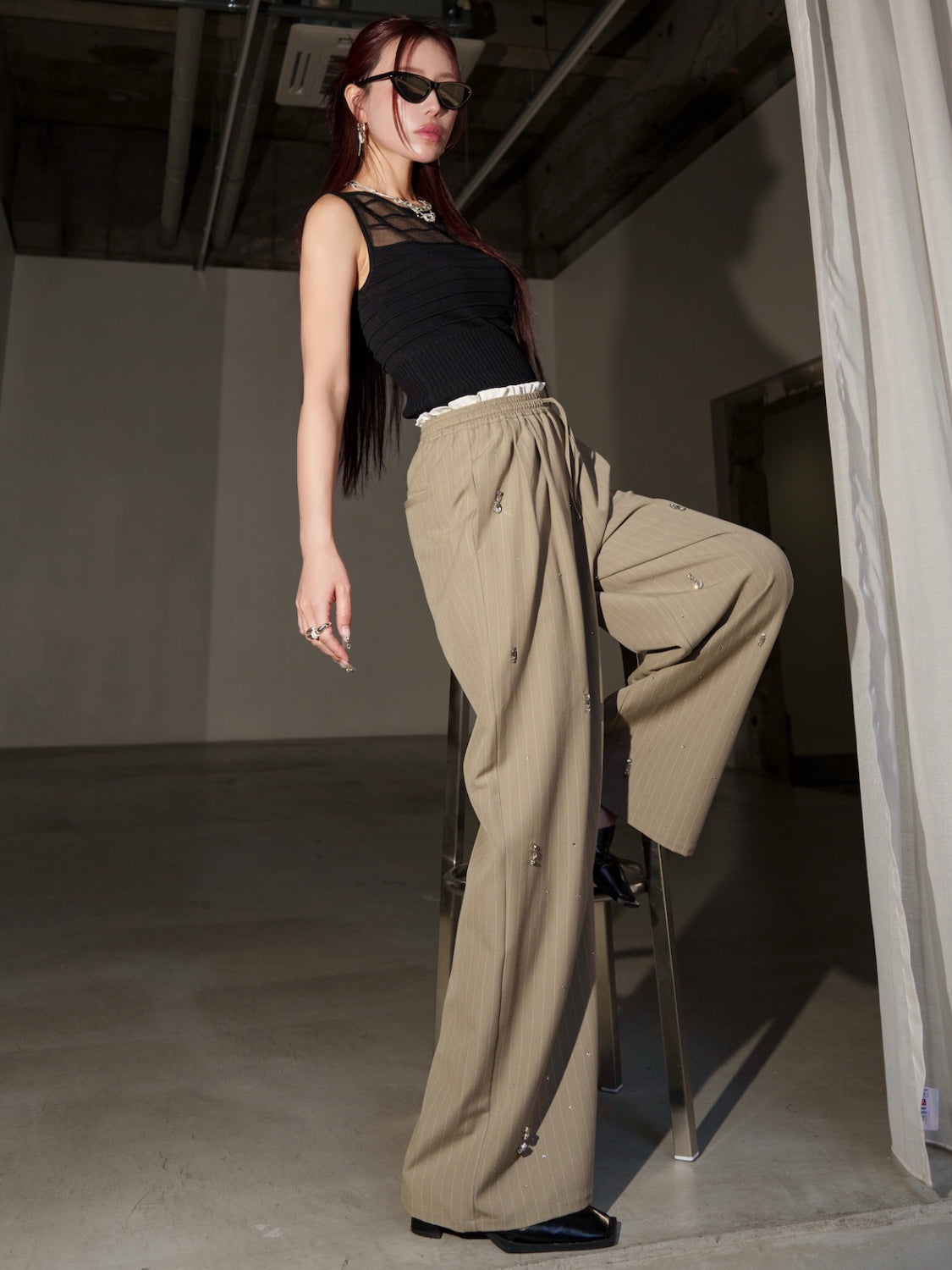 ノースリーブ Rib シアー KNIT トップス