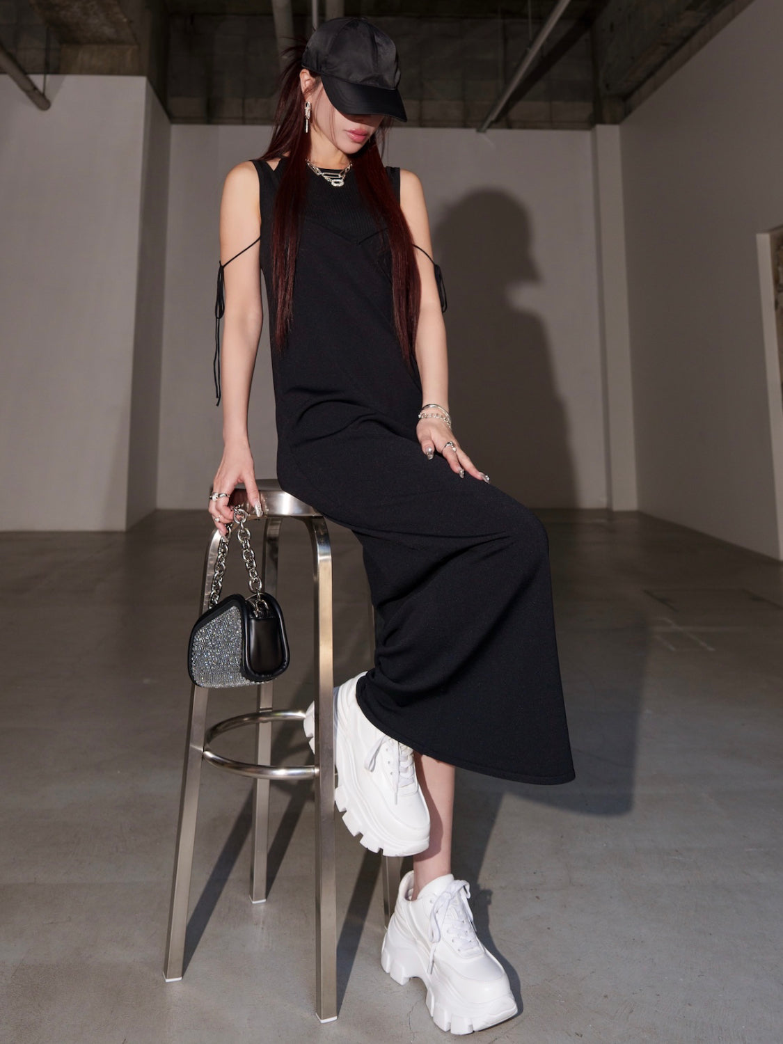 ストラップ レイヤーライク KNIT ワンピース