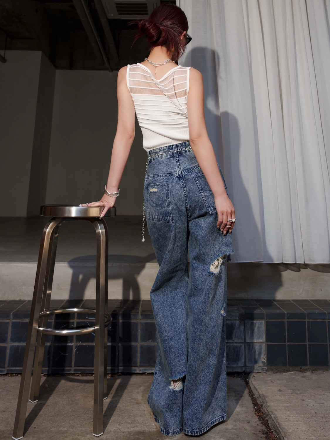 ノースリーブ Rib シアー KNIT トップス