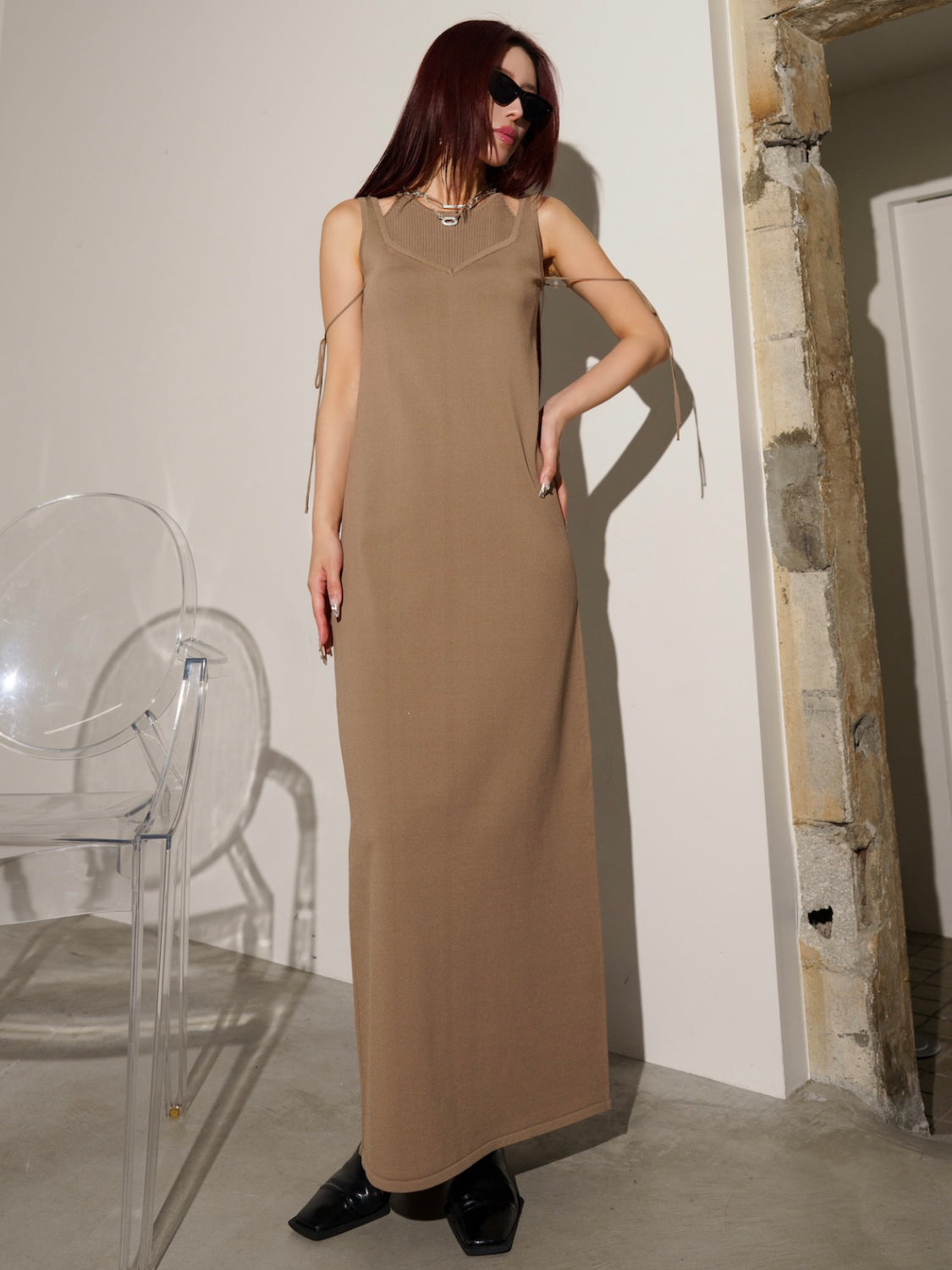 ストラップ レイヤーライク KNIT ワンピース
