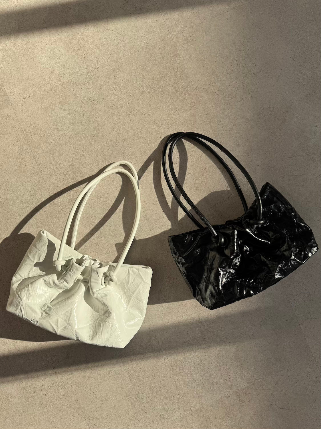 Knot crinkled leather tote