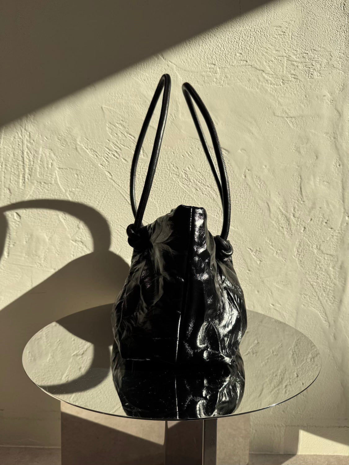 Knot crinkled leather tote