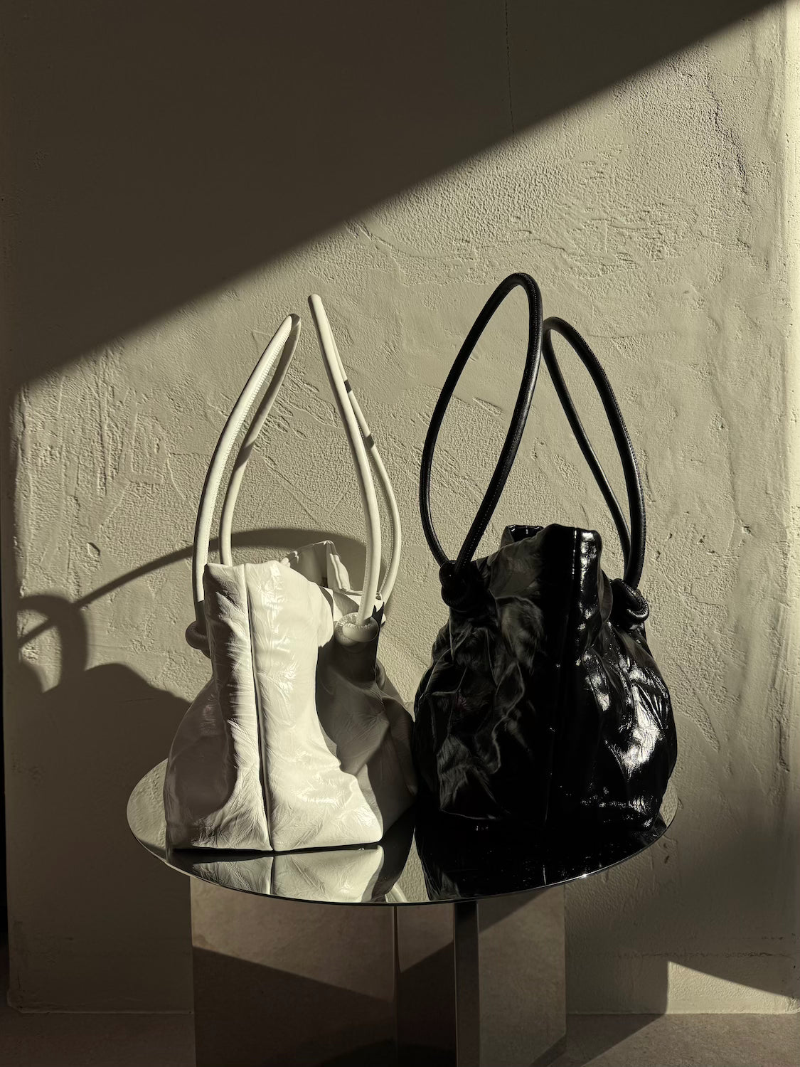 Knot crinkled leather tote