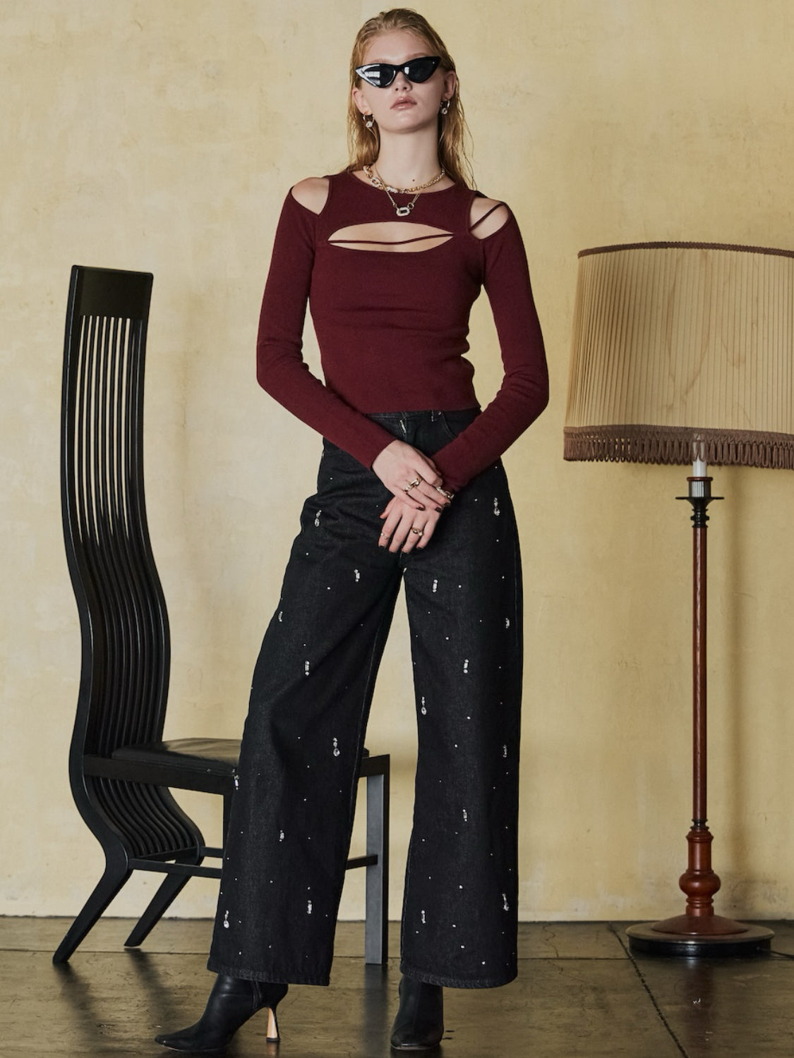 カット ストラップ KNIT ロングスリーブ