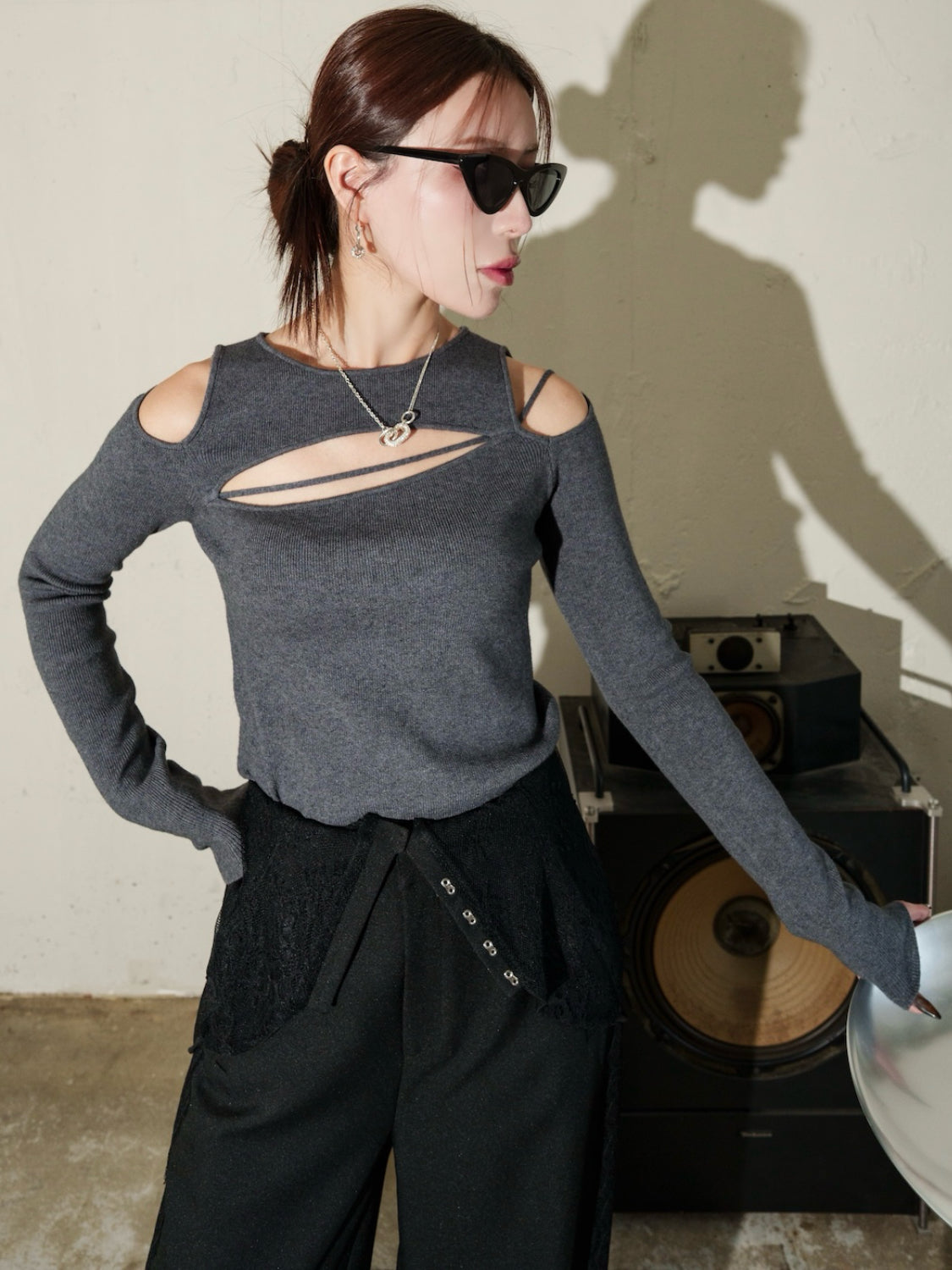 カット ストラップ KNIT ロングスリーブ