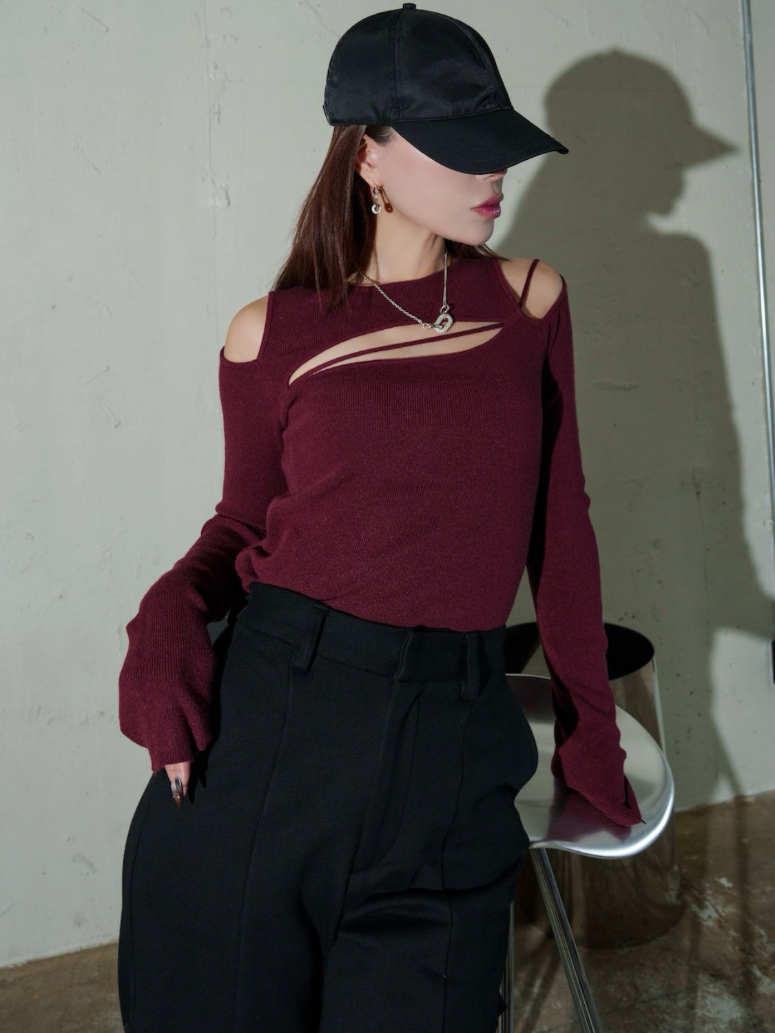 カット ストラップ KNIT ロングスリーブ