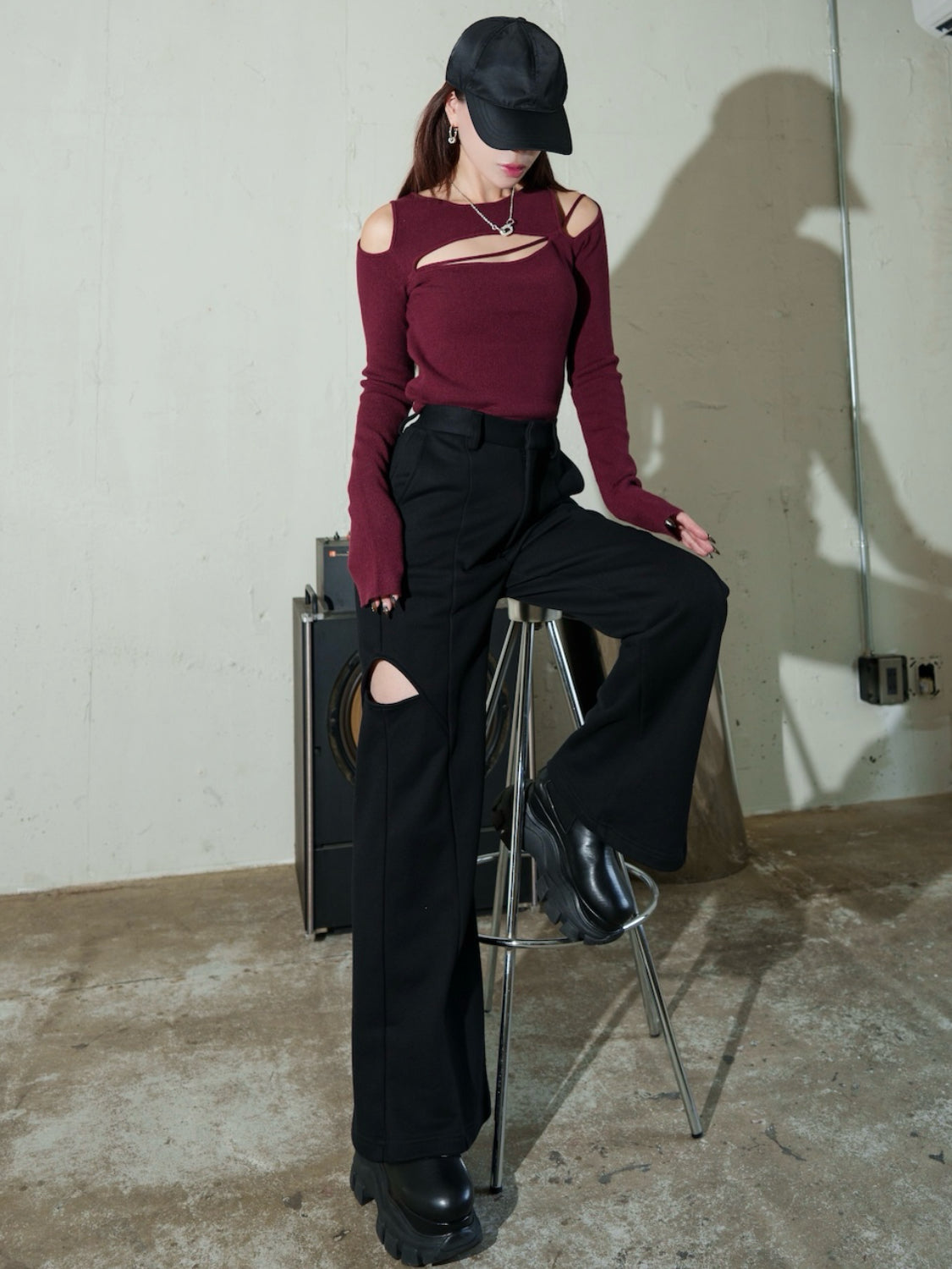カット ストラップ KNIT ロングスリーブ