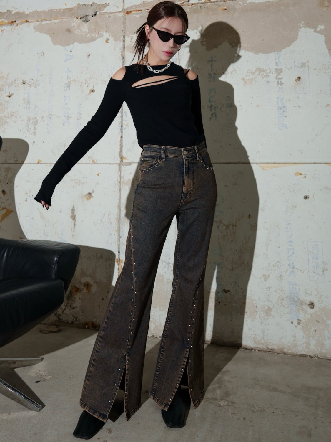 カット ストラップ KNIT ロングスリーブ