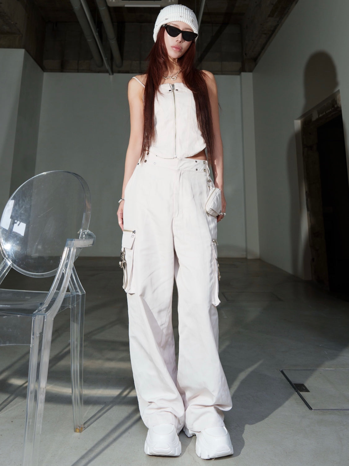 ナイロンツイル フロントZip ビスチェ