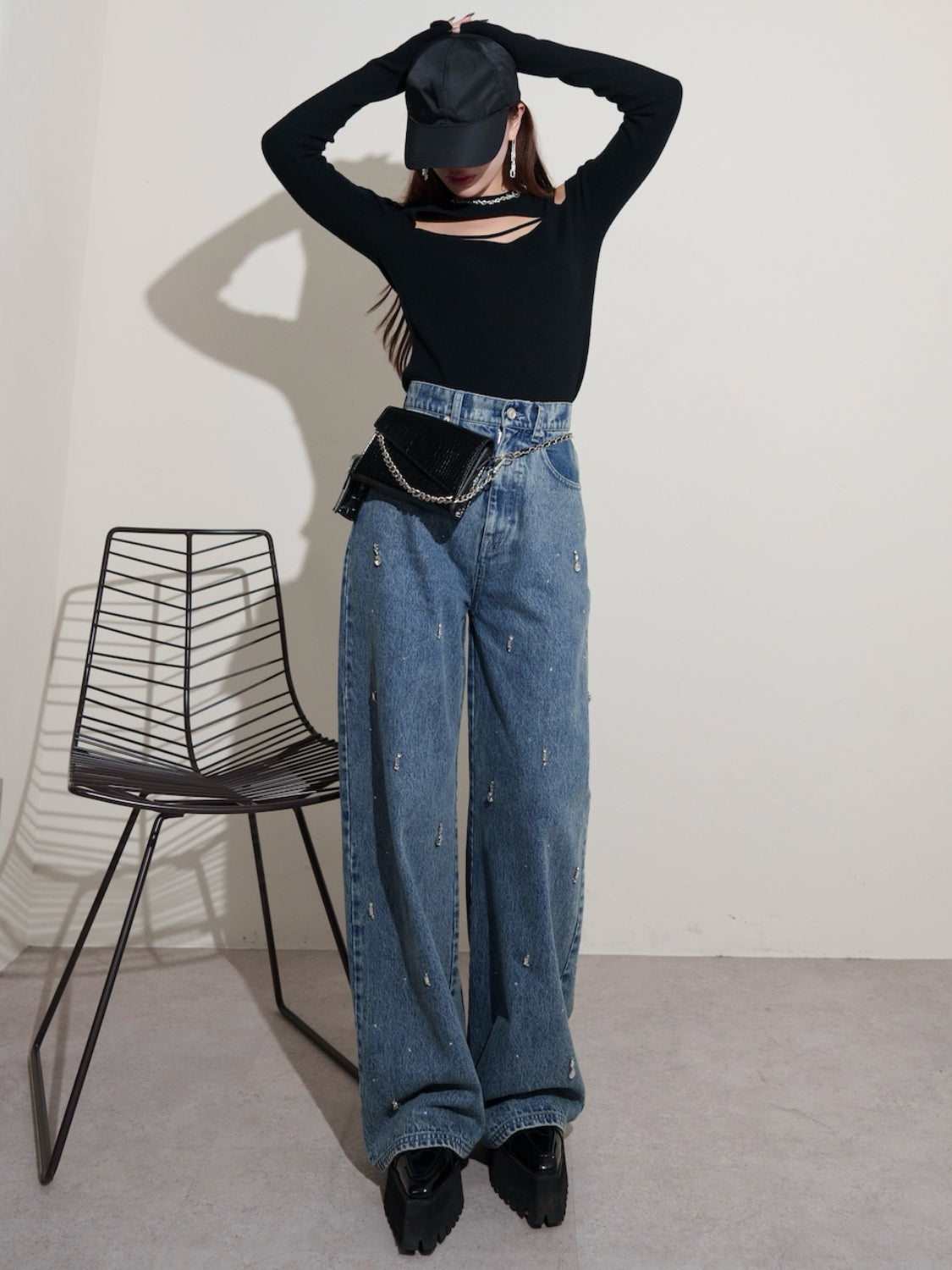 カット ストラップ KNIT ロングスリーブ