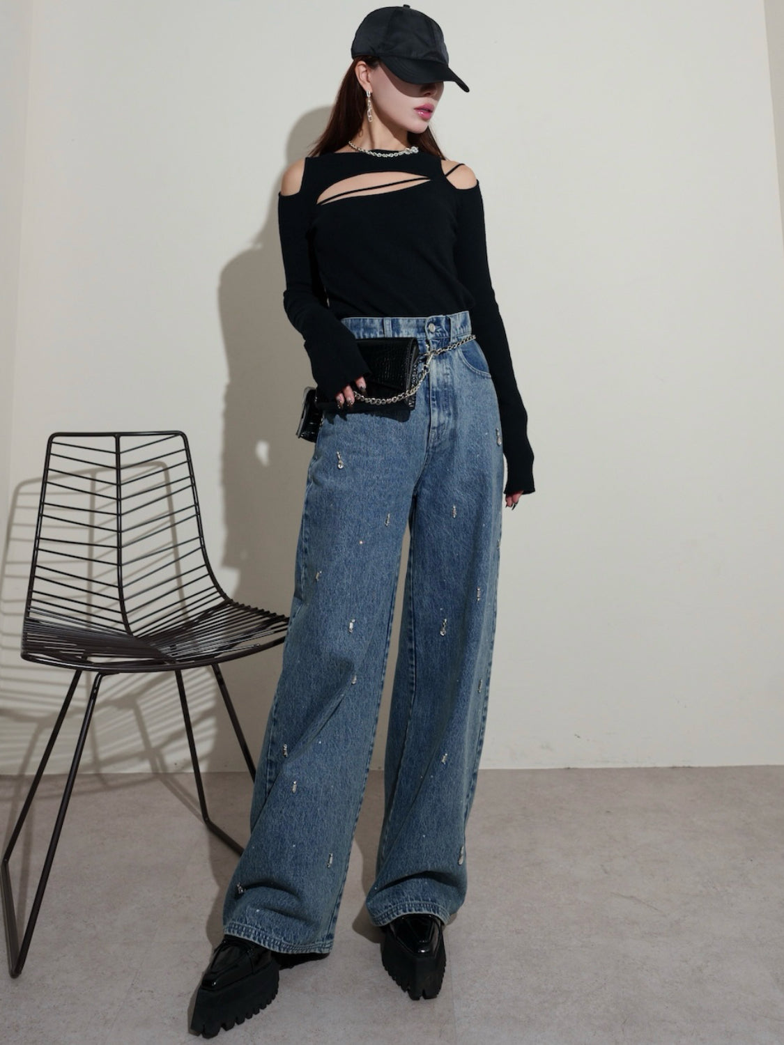 Multi ビジュー ワイド DENIM パンツ