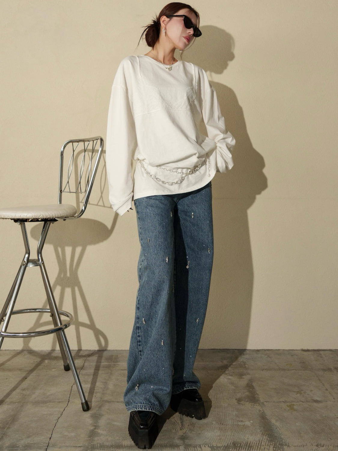 Washed レースビスチェ ロング Tシャツ