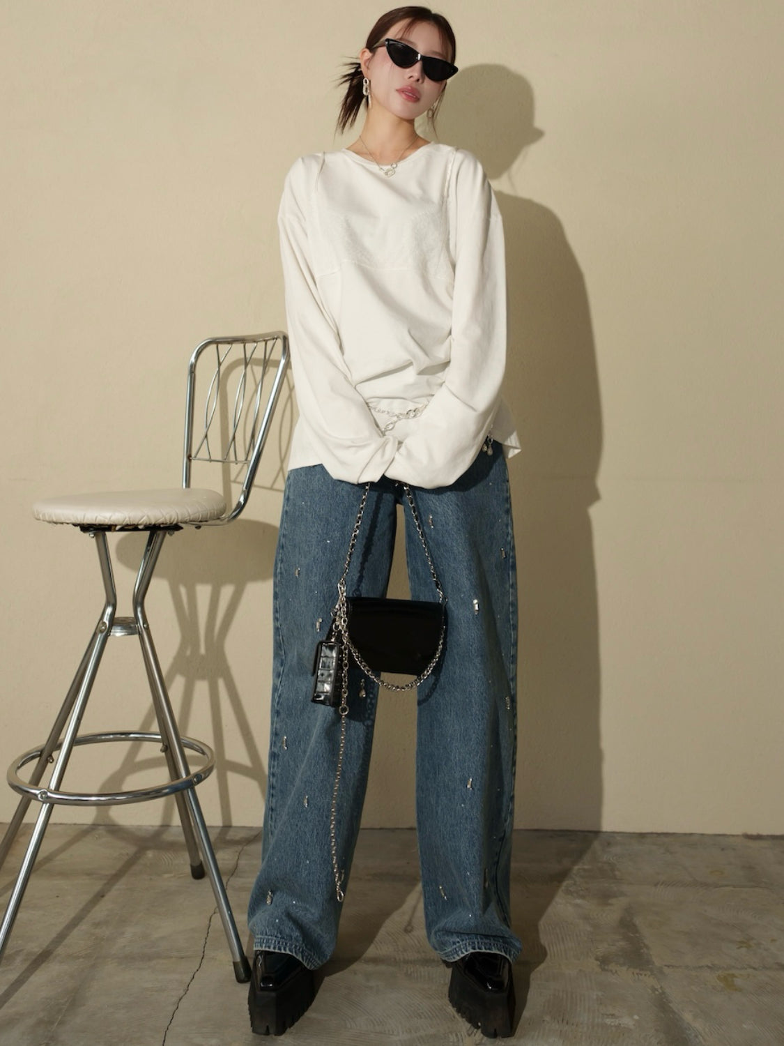 Washed レースビスチェ ロング Tシャツ