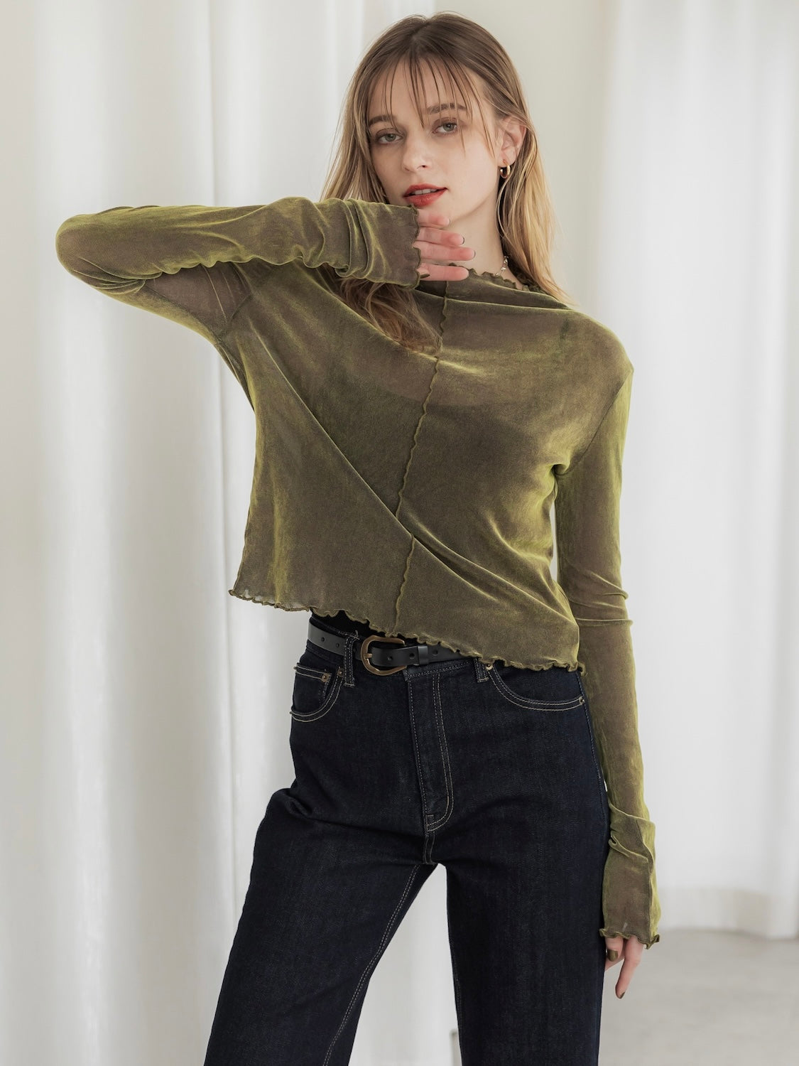 Tulle Flocked Sheer Top
