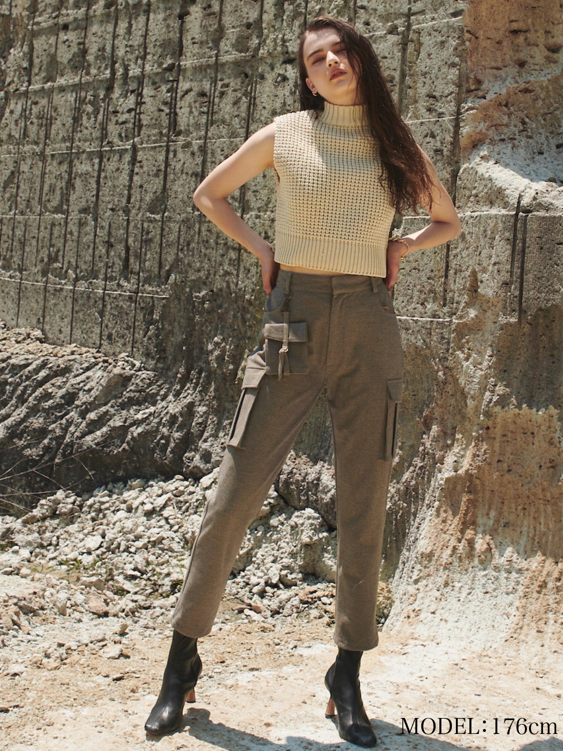 High neck waffle knit vest