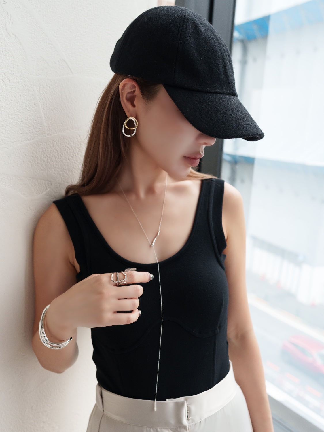 Combination color Double-hoop earrings