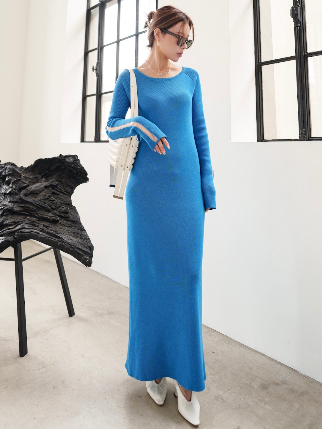 Mesh ライン スリーブ ワンピース