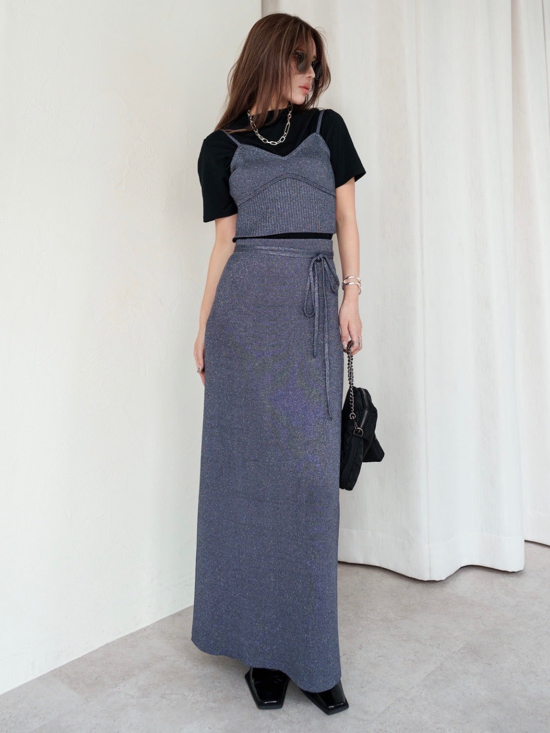 Glitter Skirt Knit Set