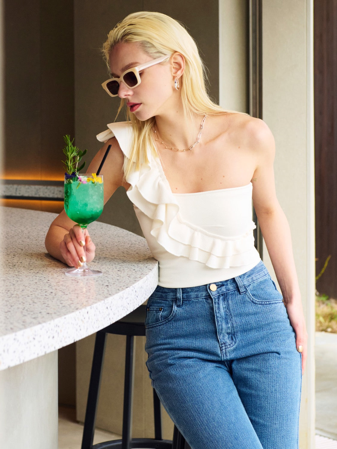 Volume Frill One Shoulder Dress