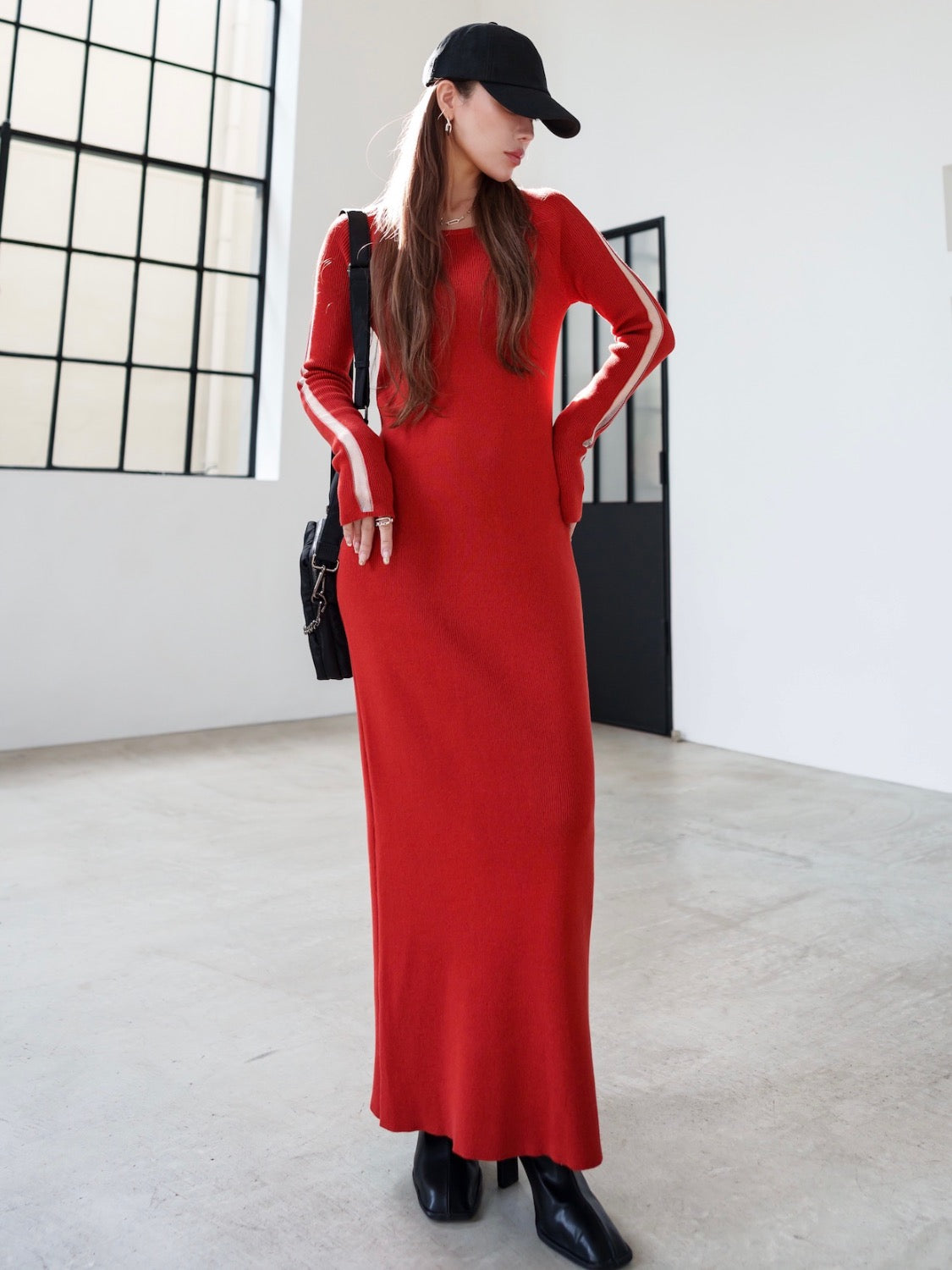 Mesh ライン スリーブ ワンピース