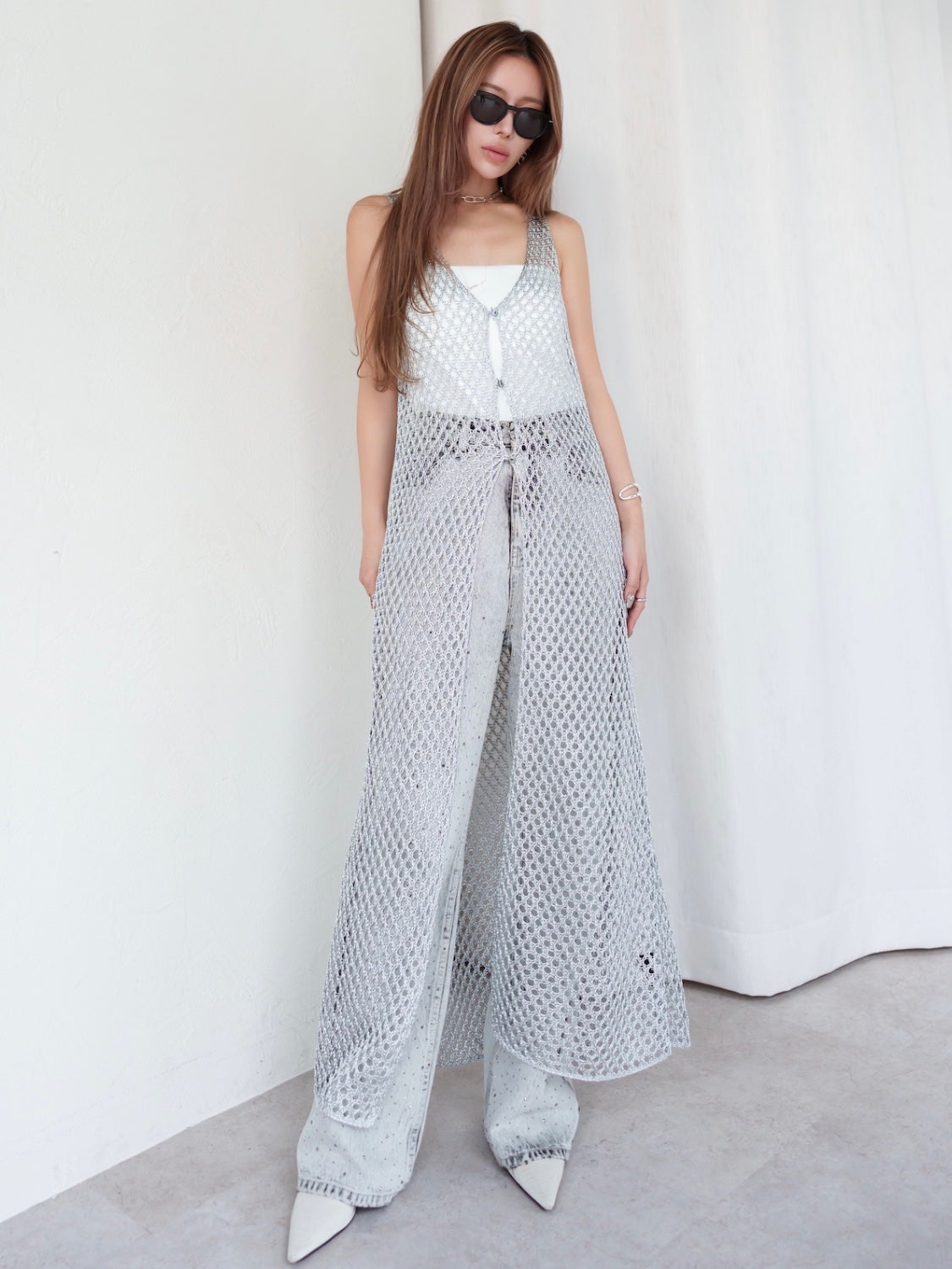 Shiny クロシェ ロング ジレ