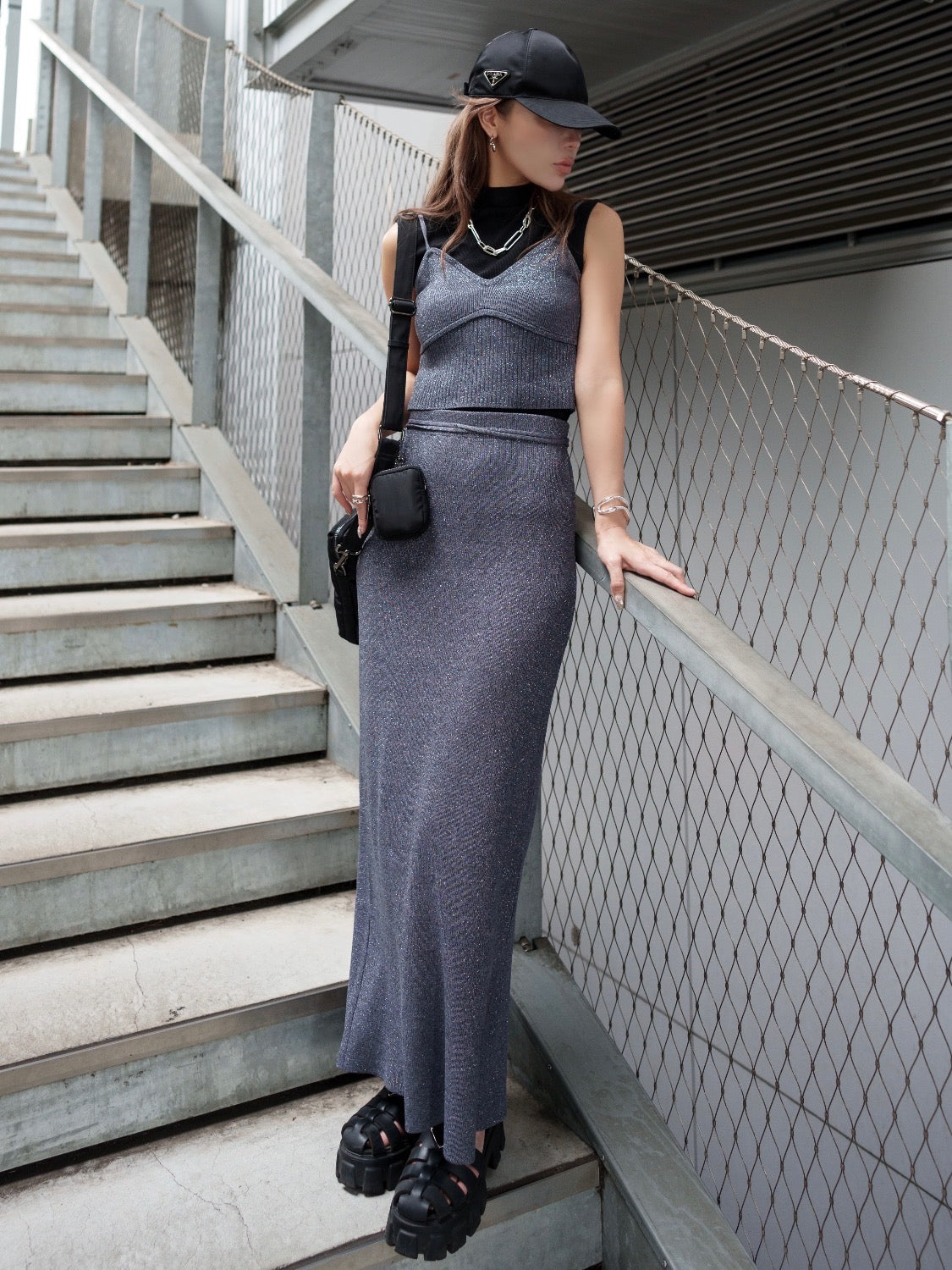 Glitter Skirt Knit Set