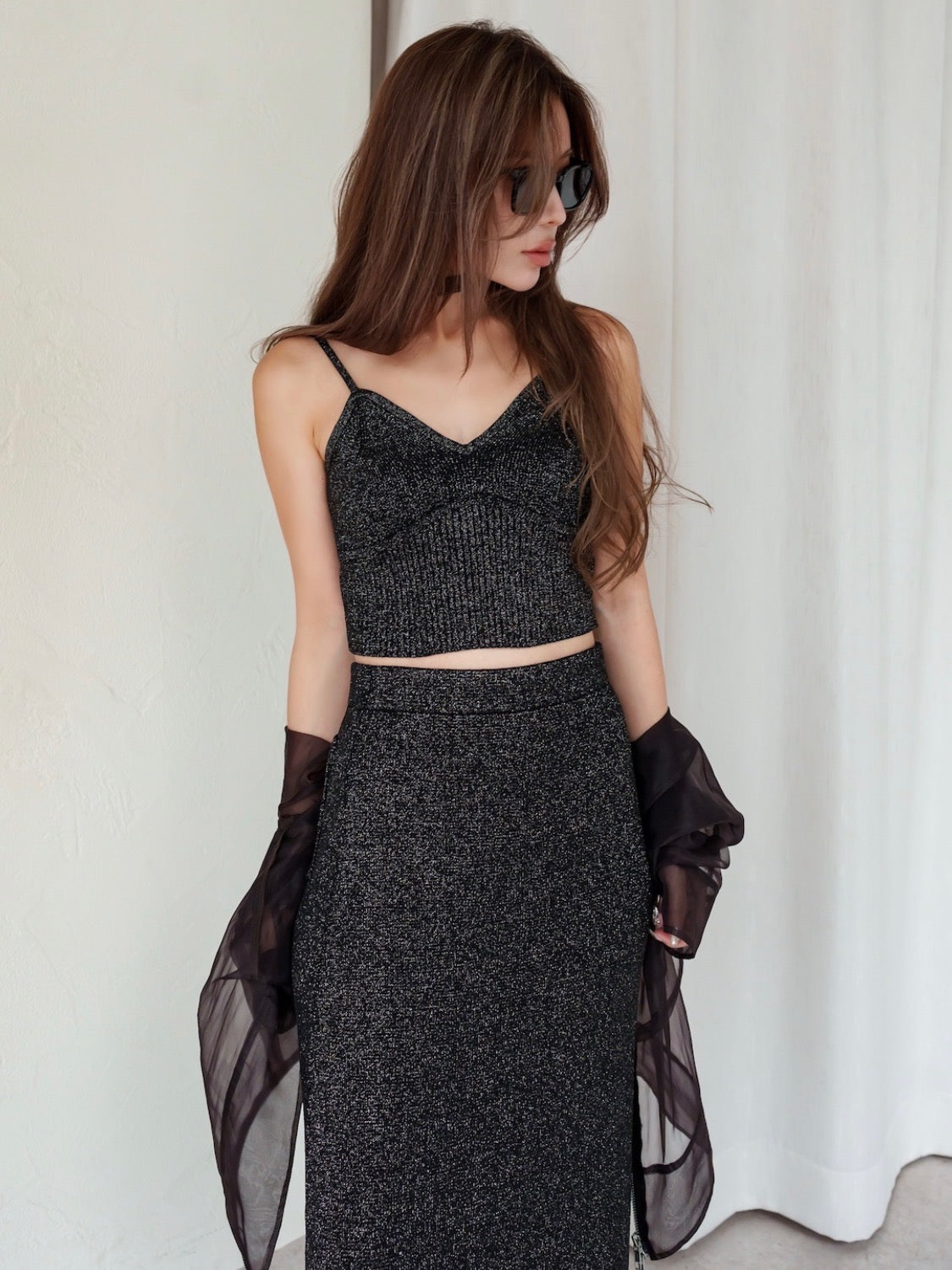 Glitter Skirt Knit Set