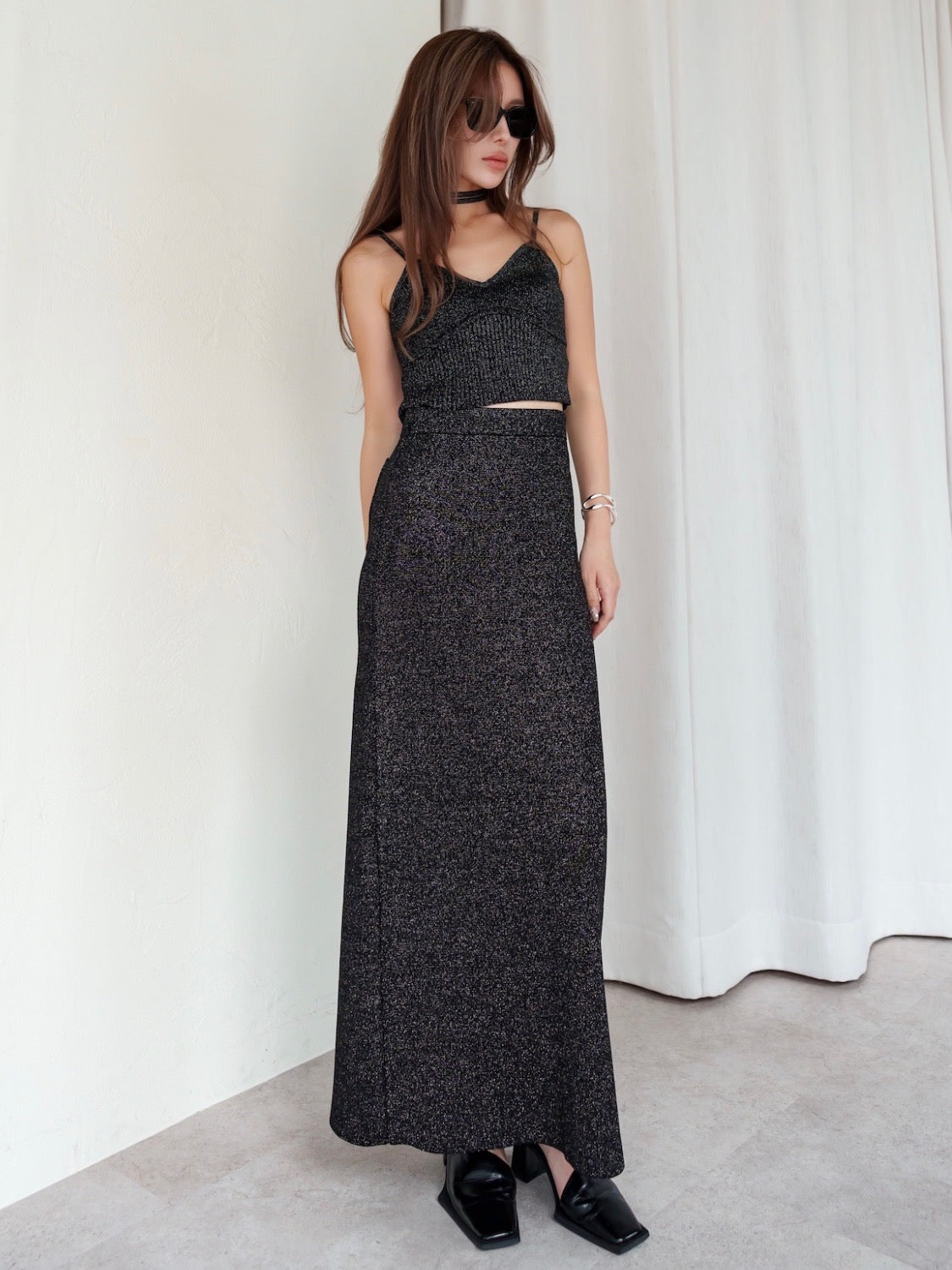 Glitter Skirt Knit Set