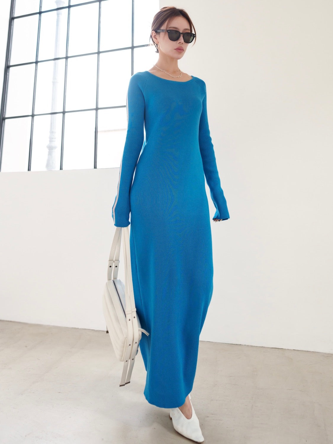 Mesh ライン スリーブ ワンピース