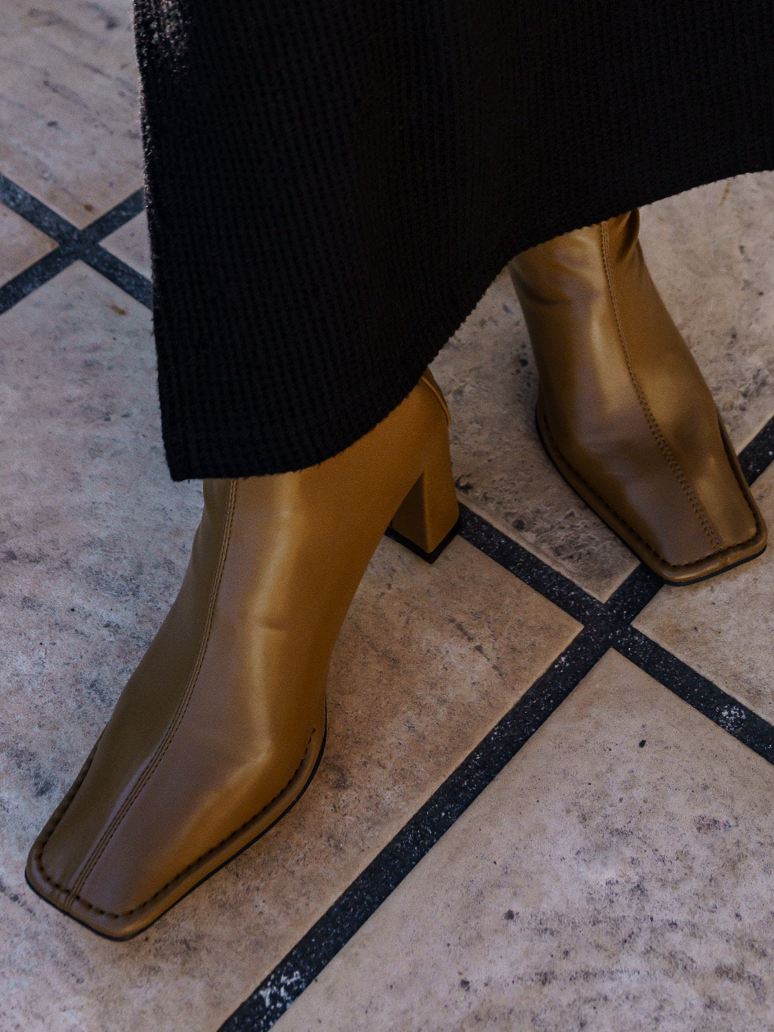 Eco leather square short boots