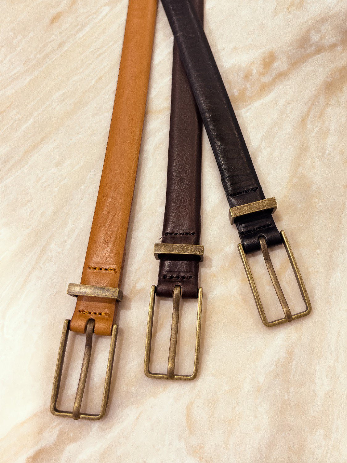 Square buckle leather belt