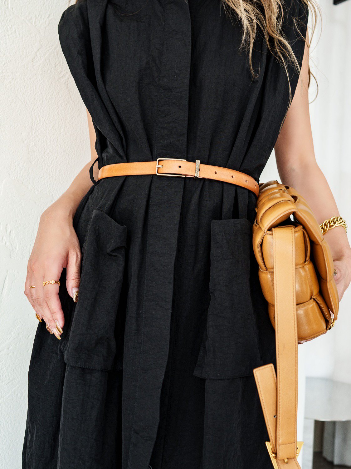 Square buckle leather belt