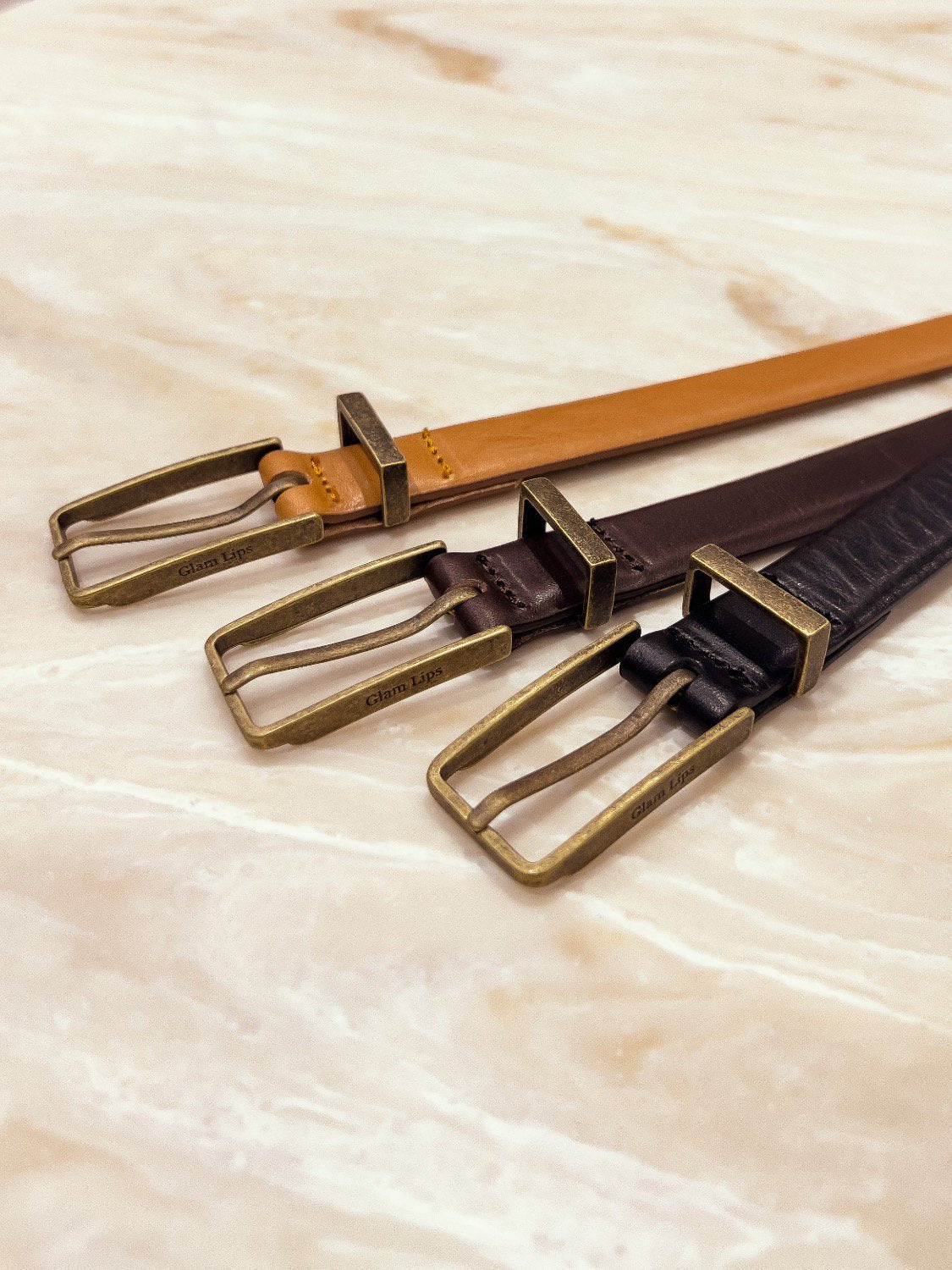 Square buckle leather belt