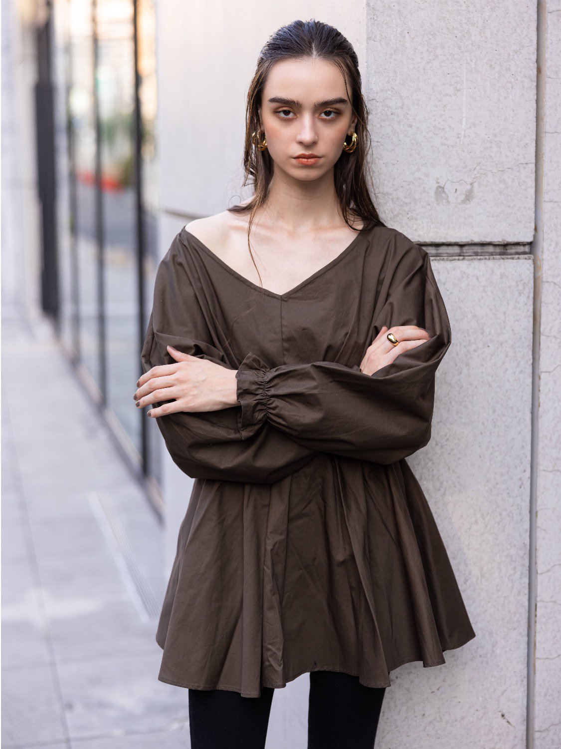 Gathered waist shirt