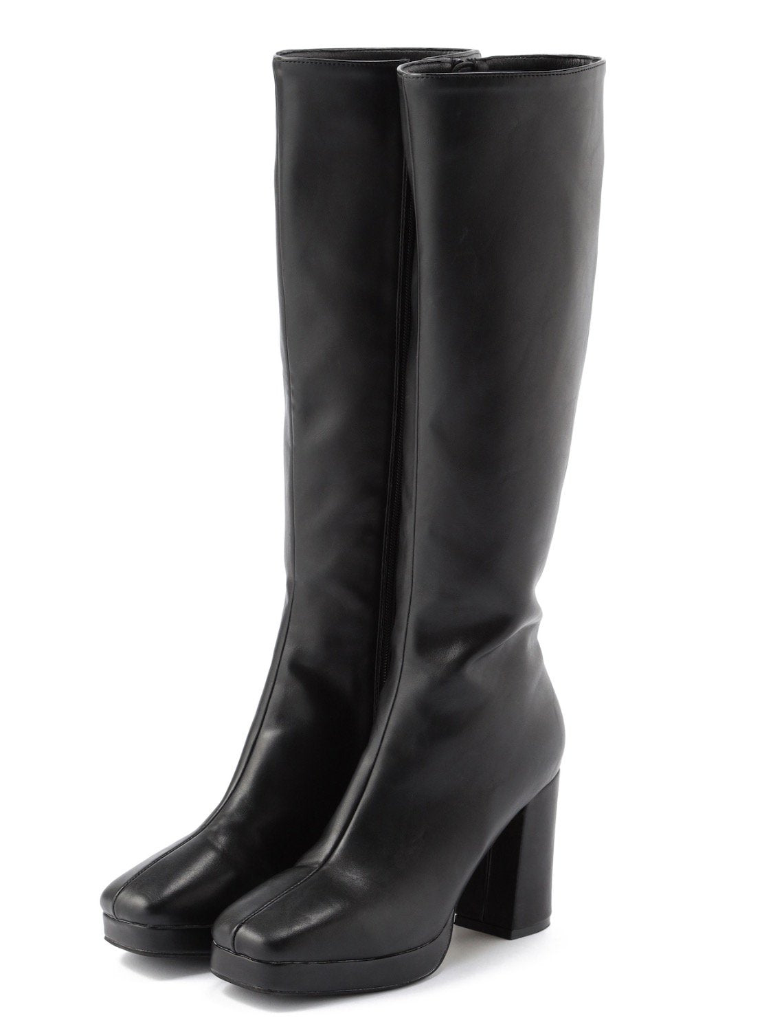 Ecoレザー スクエア ロングブーツ