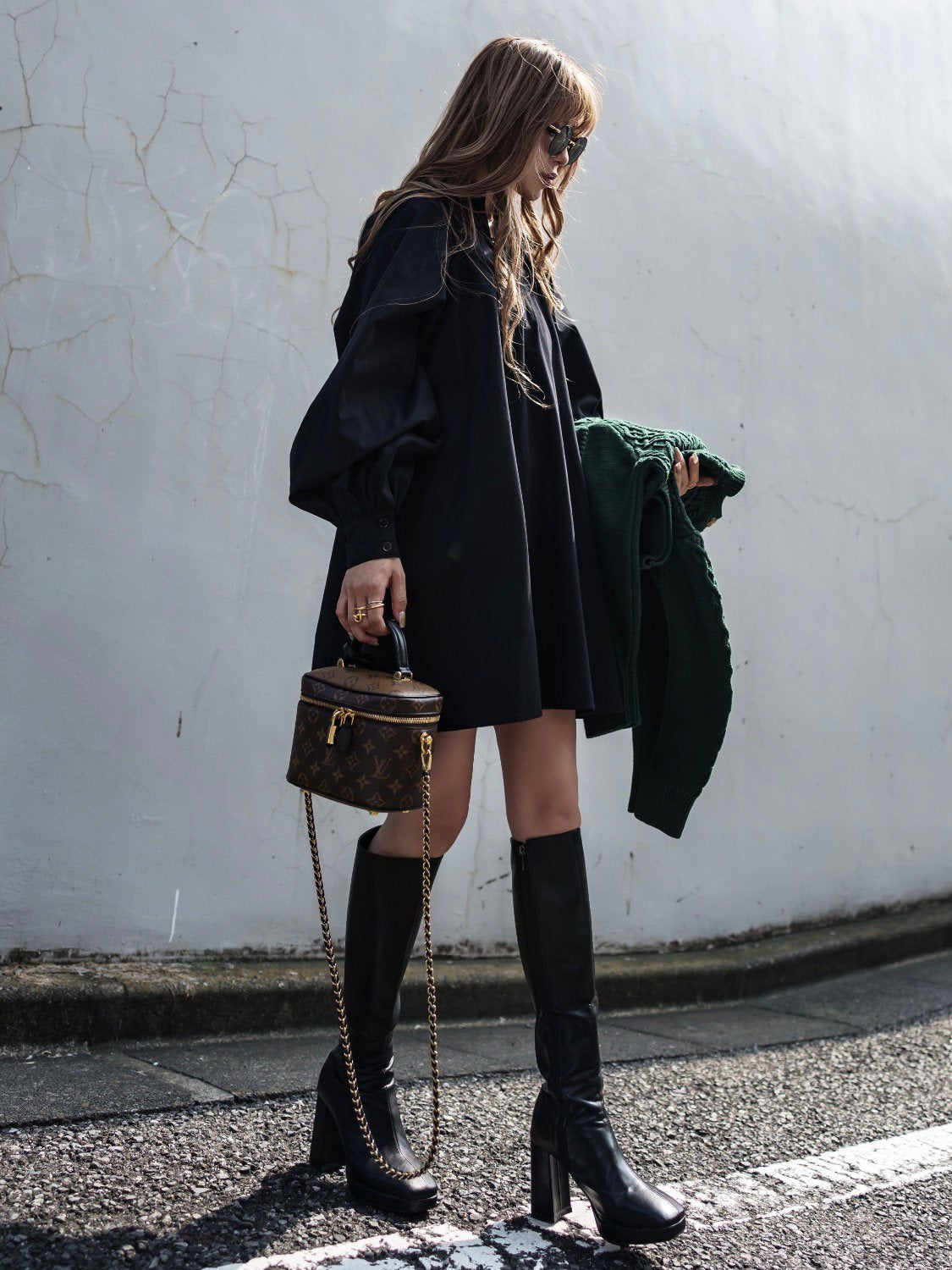 Ecoレザー スクエア ロングブーツ