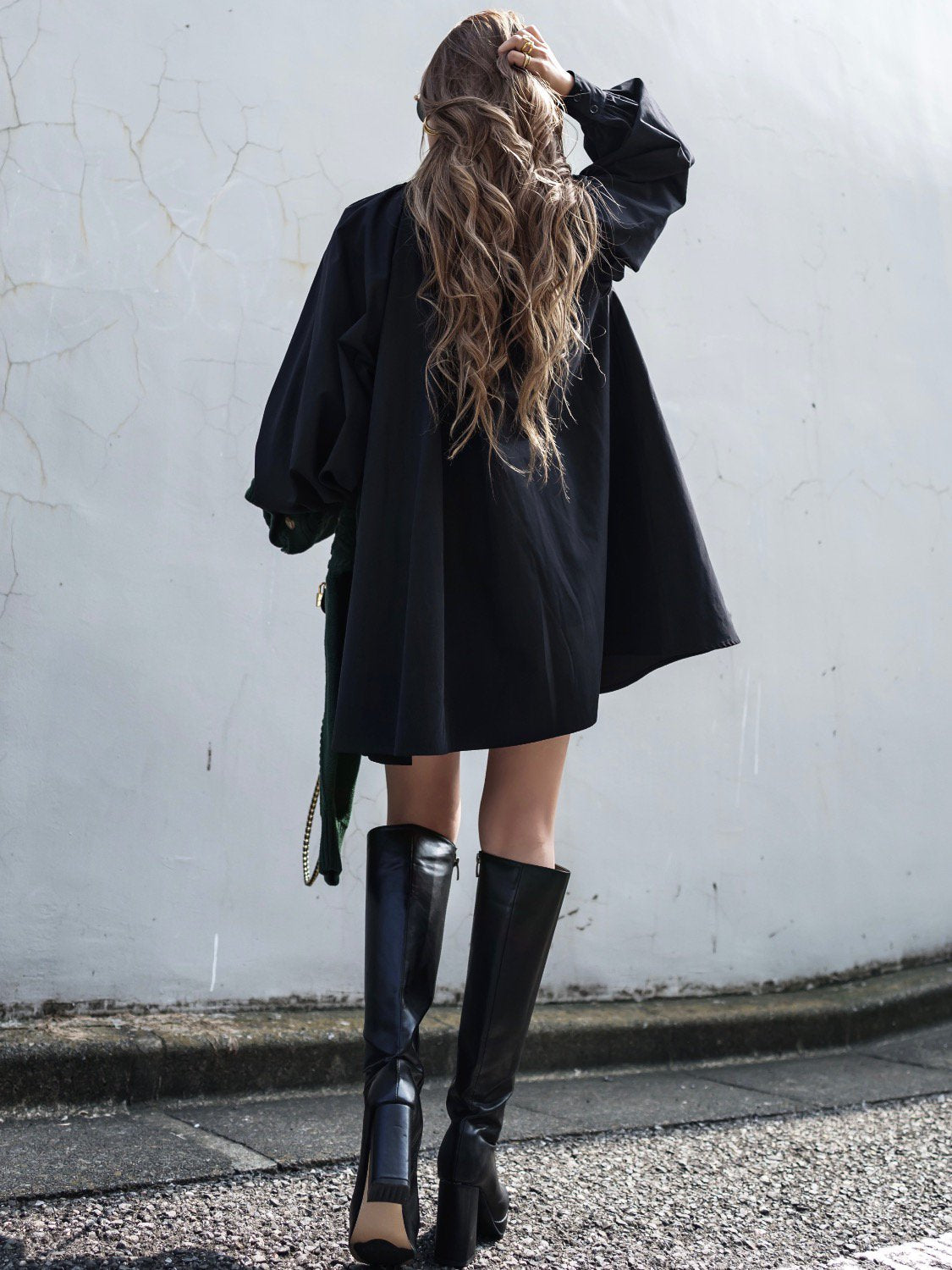 Ecoレザー スクエア ロングブーツ