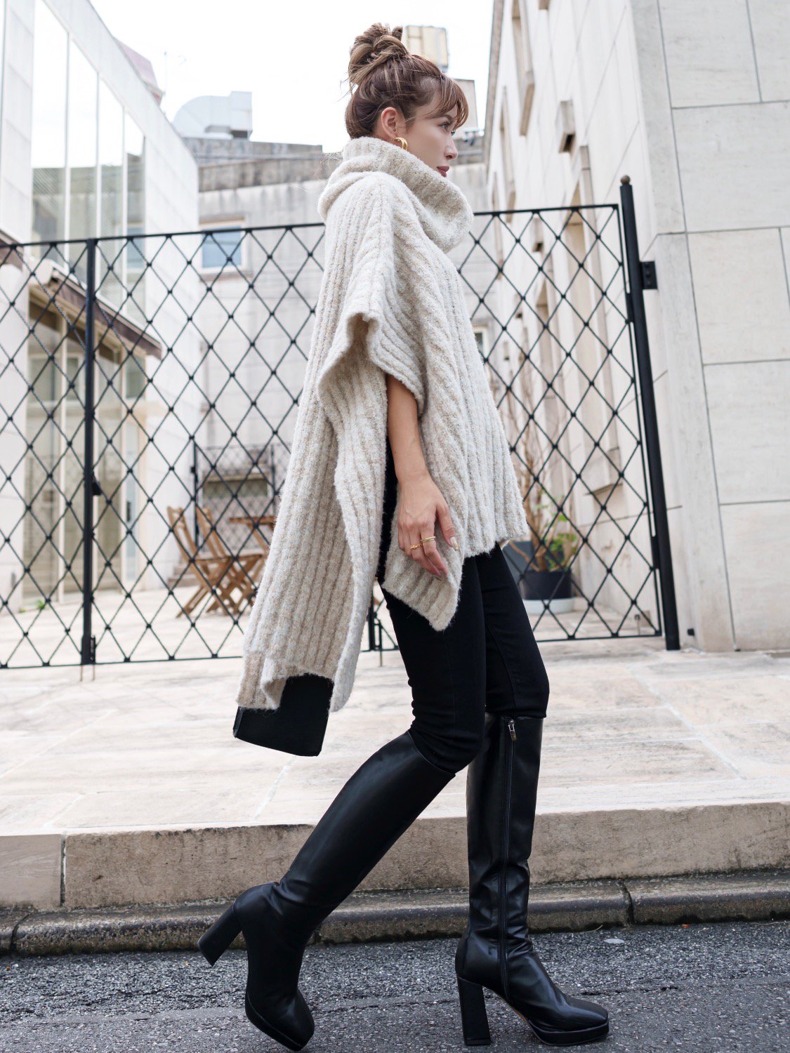 Ecoレザー スクエア ロングブーツ