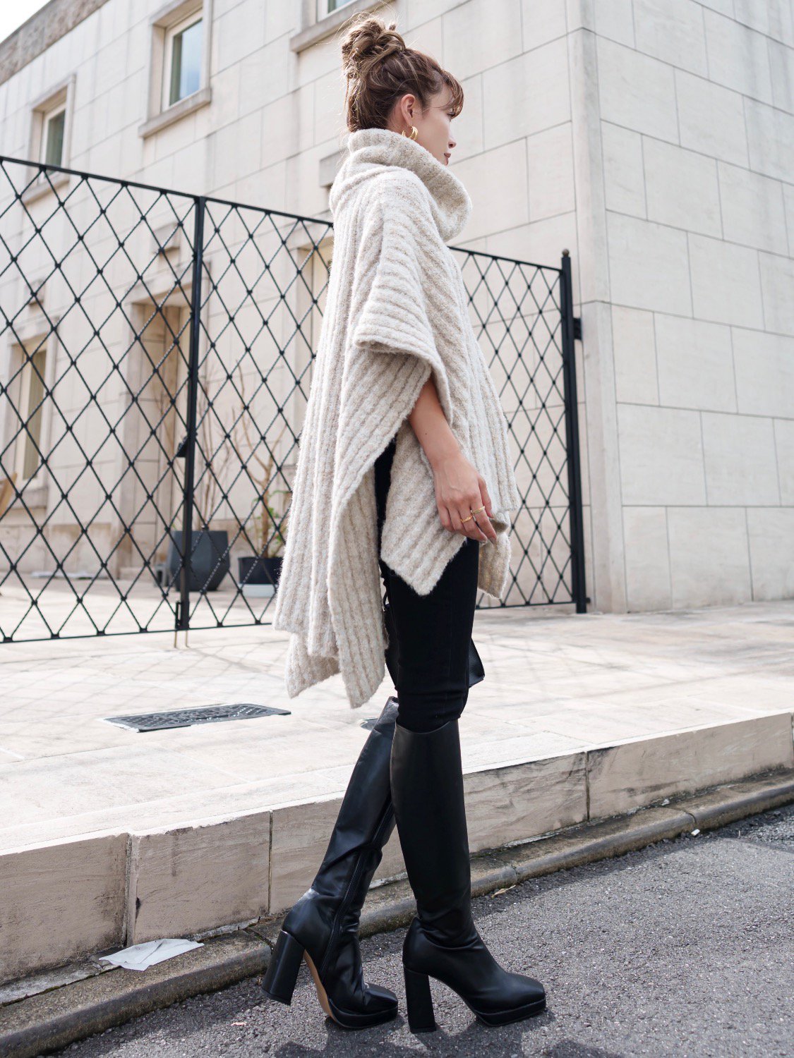 Ecoレザー スクエア ロングブーツ