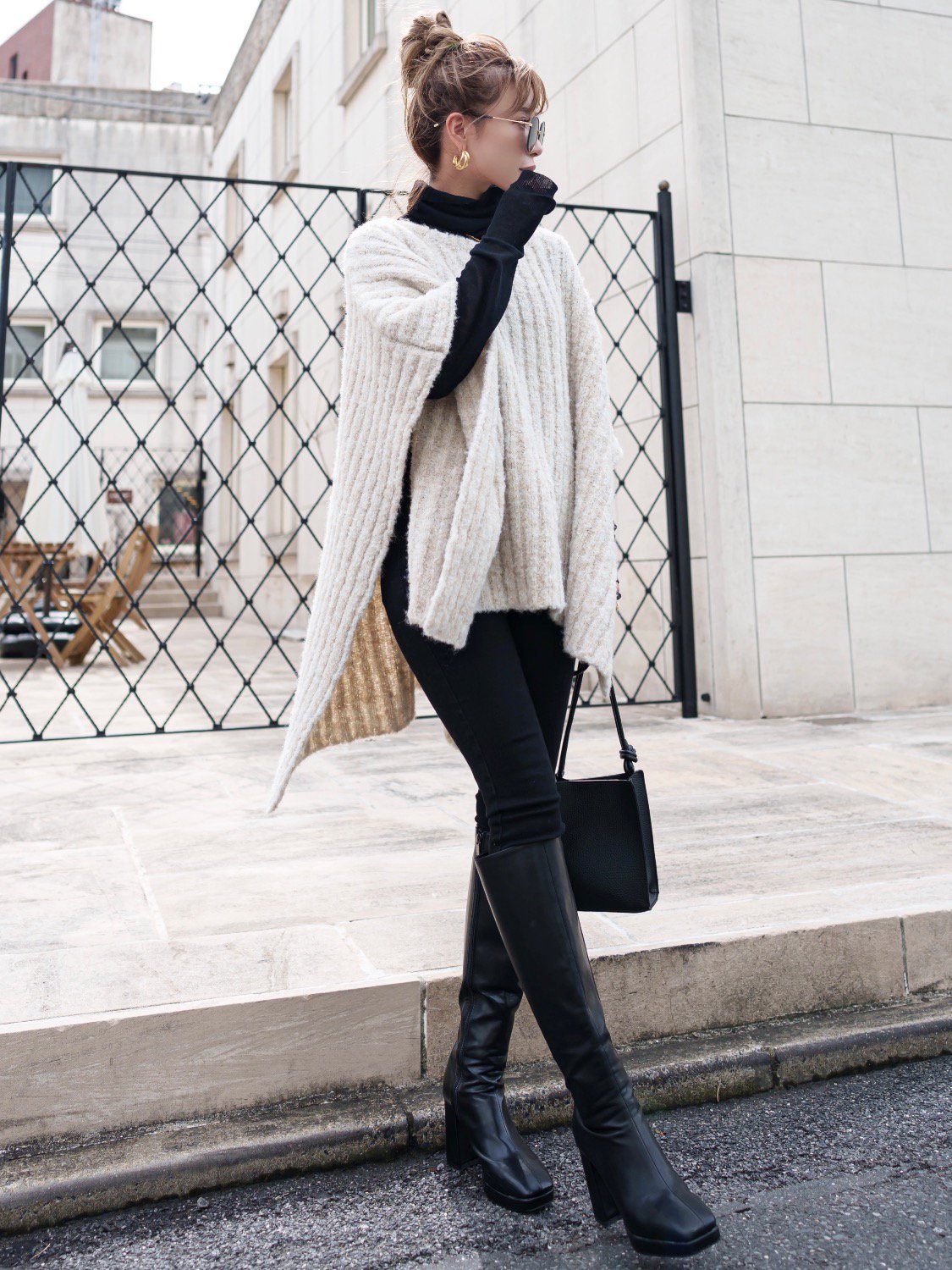 Ecoレザー スクエア ロングブーツ