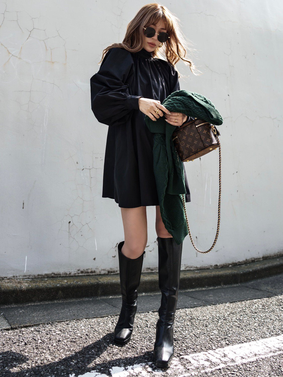 Ecoレザー スクエア ロングブーツ