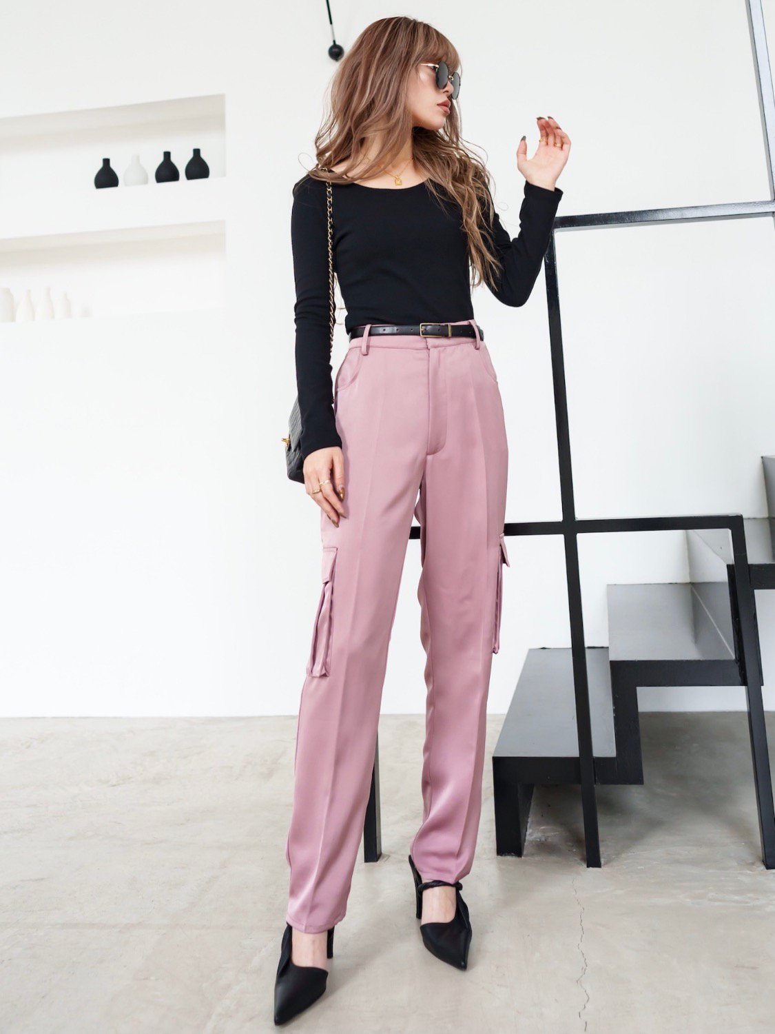 Satin Tapered Cargo Pants