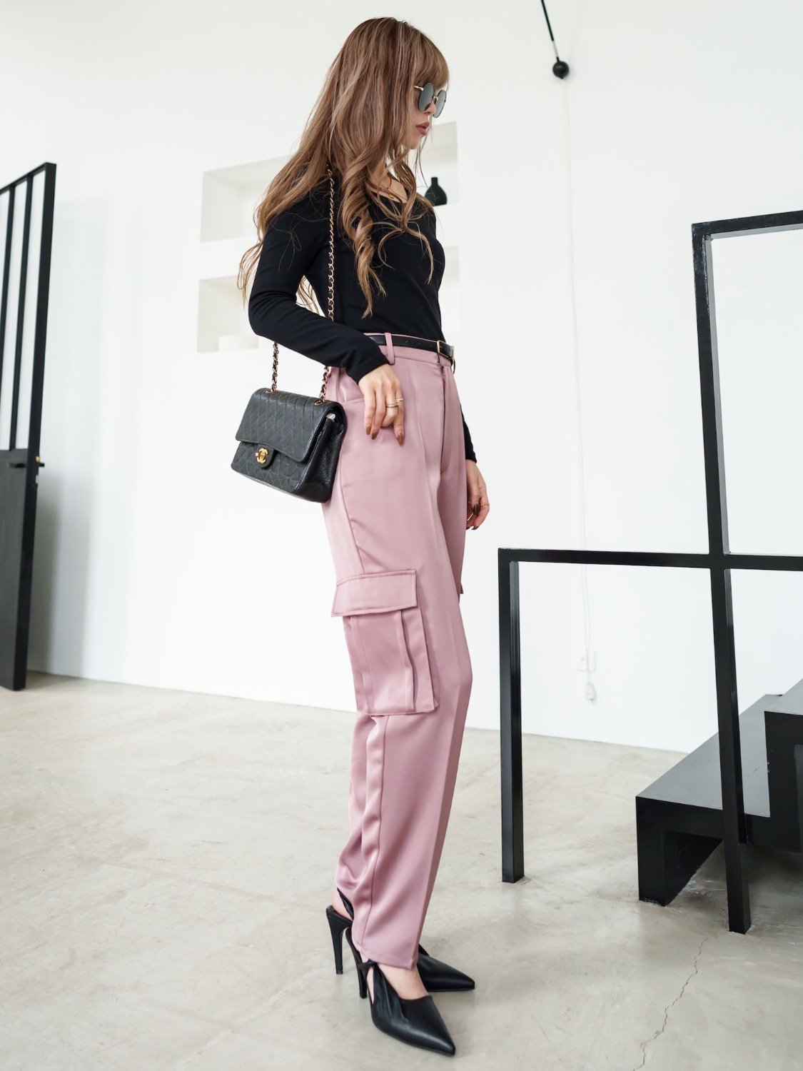 Satin Tapered Cargo Pants