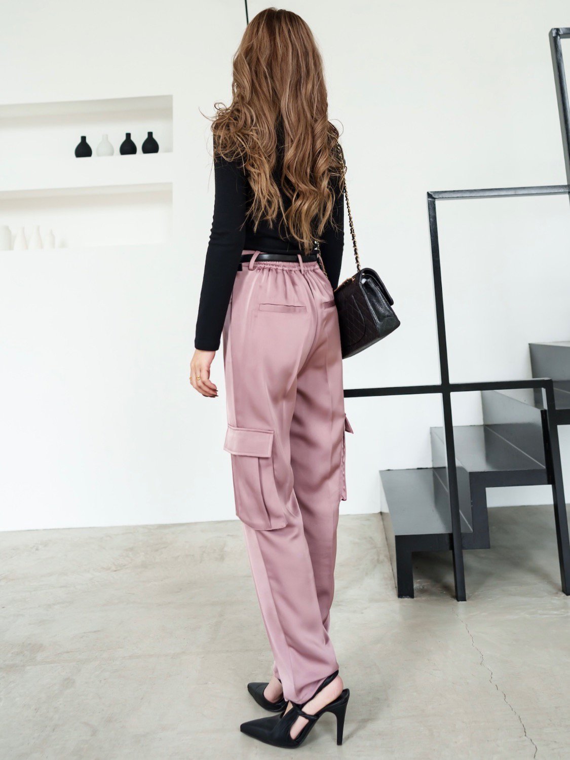 Satin Tapered Cargo Pants
