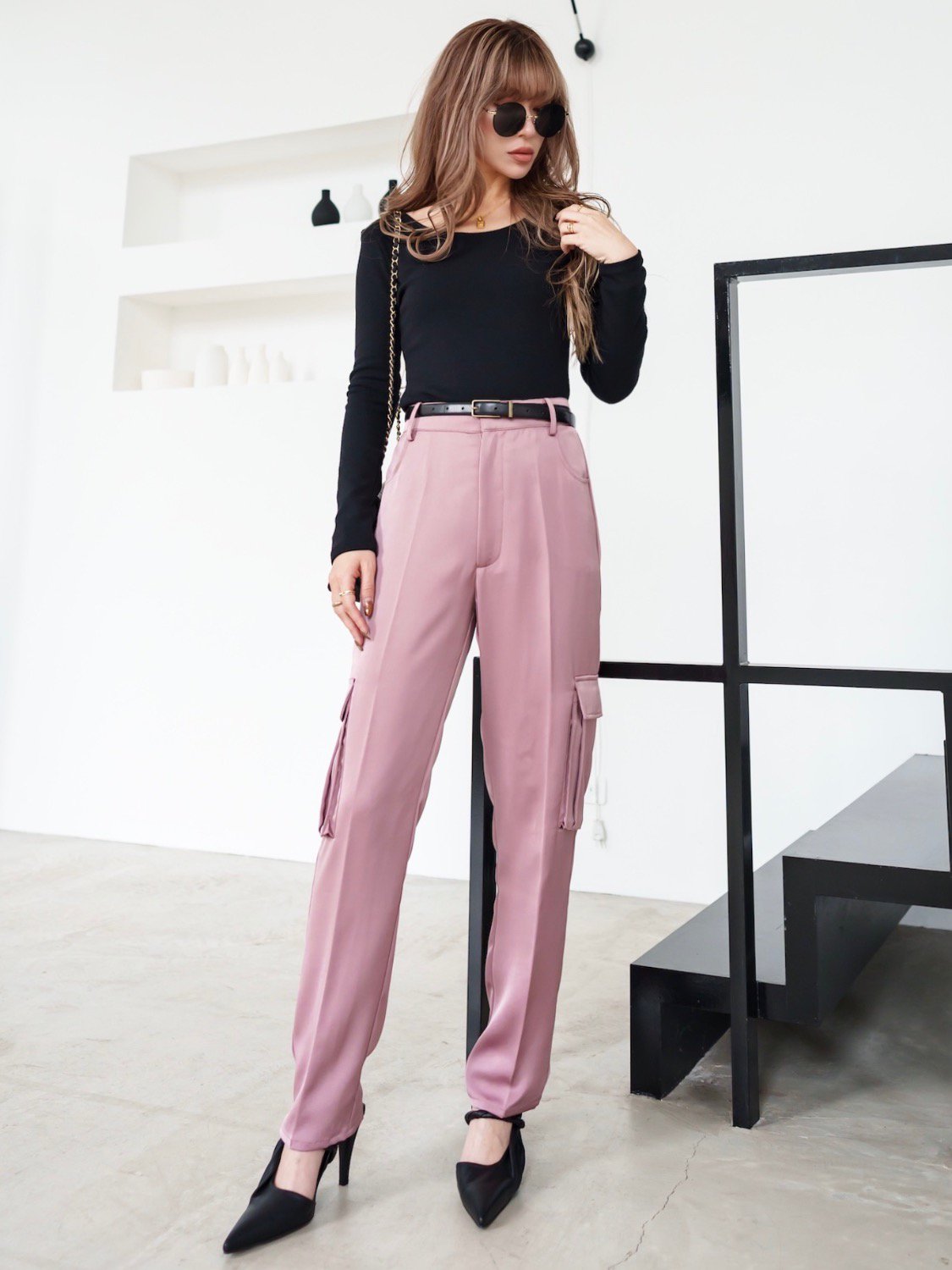 Satin Tapered Cargo Pants