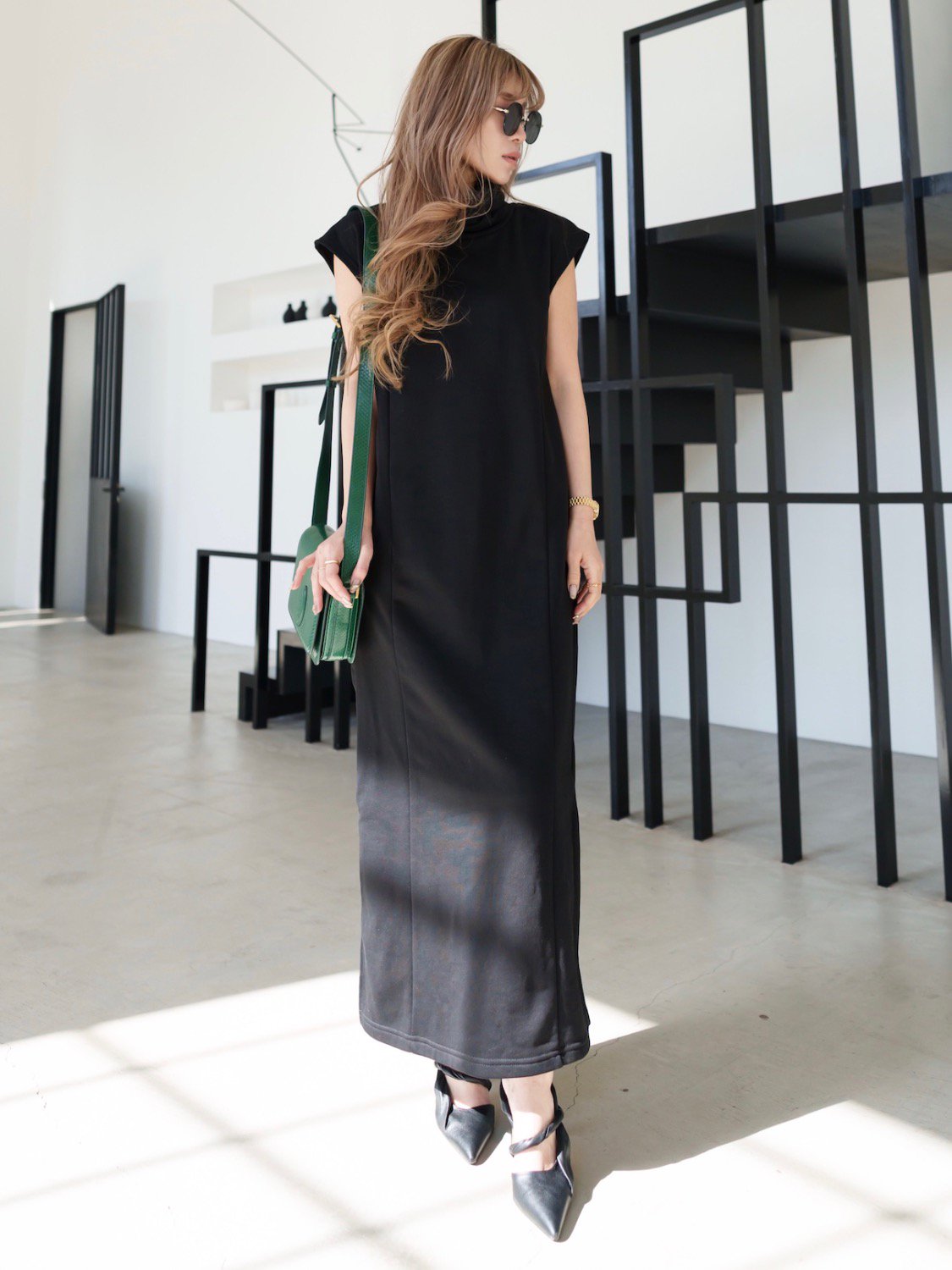 Off-turtleneck sweatshirt One-piece